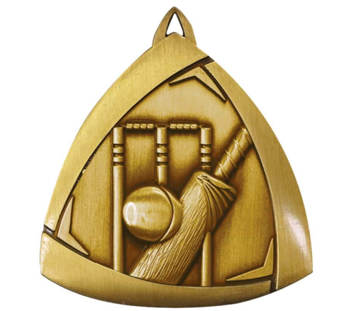 Cricket Triangle Sculptured Medal Gold