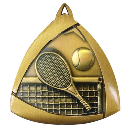 Tennis Triangle Sculptured Medal Gold