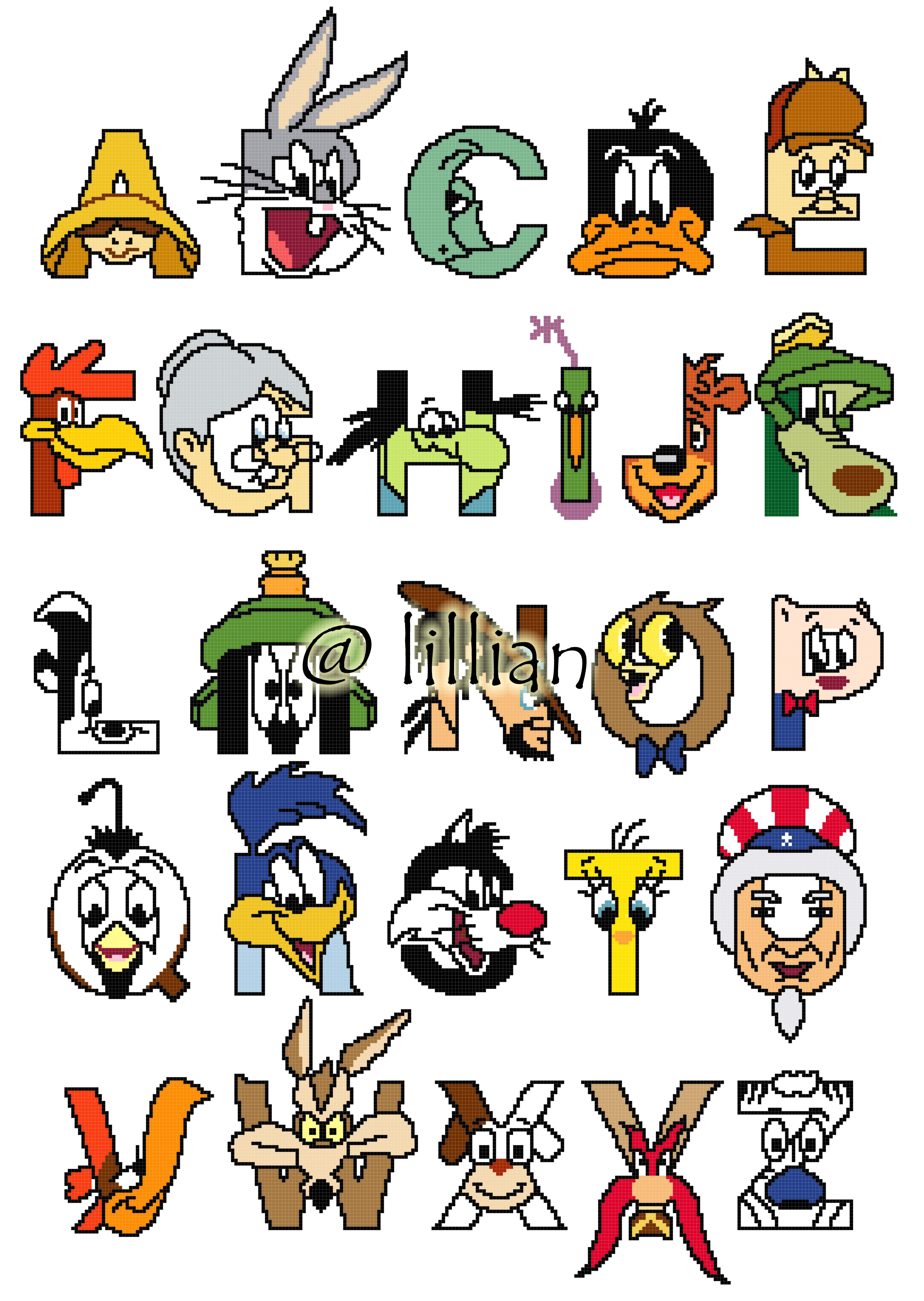 PDF ~BABY LOONEY TUNES ALPHABET ALPHABETS ALPHABETICAL ABC TO Z Counted Cross Stitch PATTERN