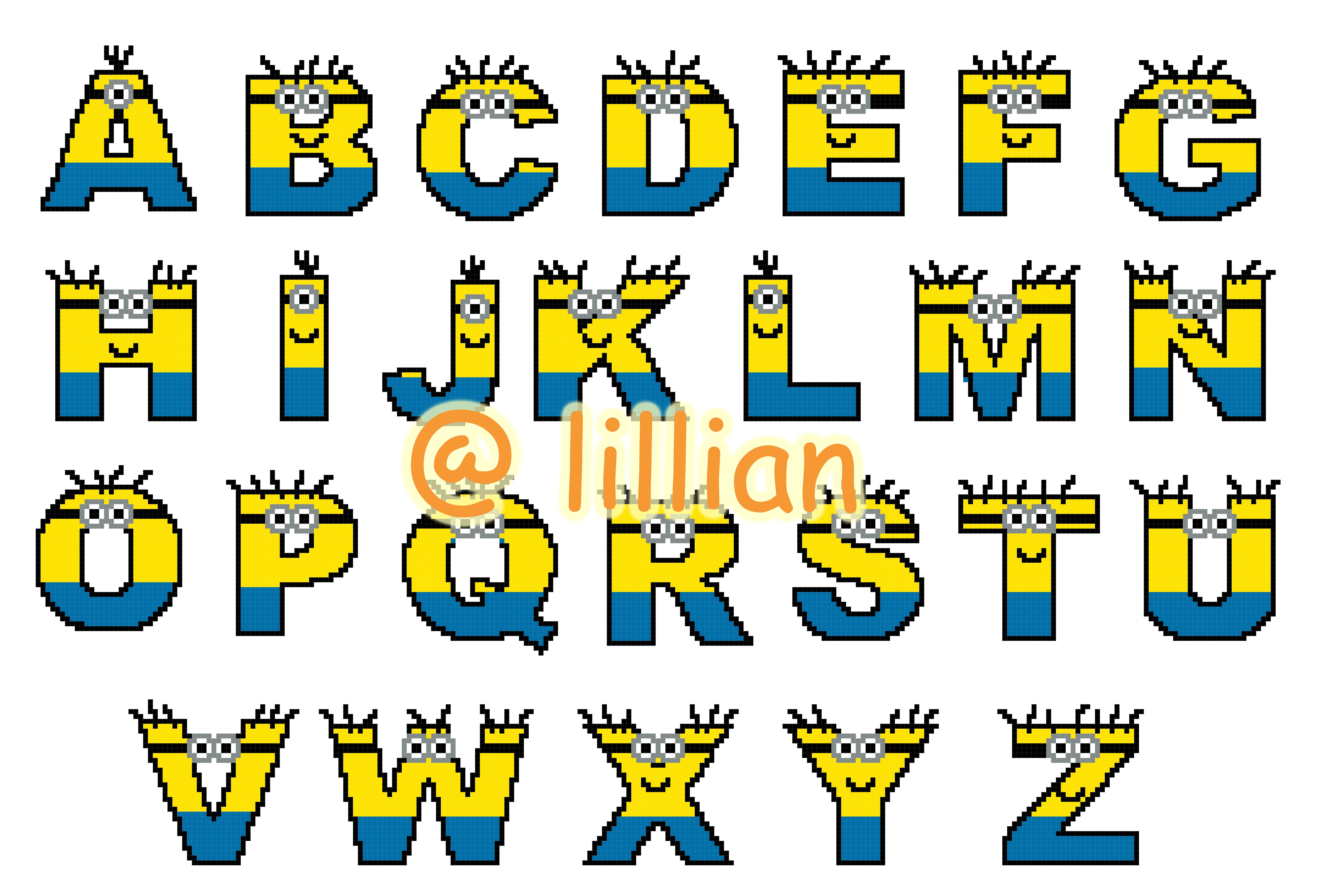 PDF ~MINION DESPICABLE ME ALPHABET ALPHABETS ALPHABETICAL ABC TO Z Counted Cross Stitch PATTERN