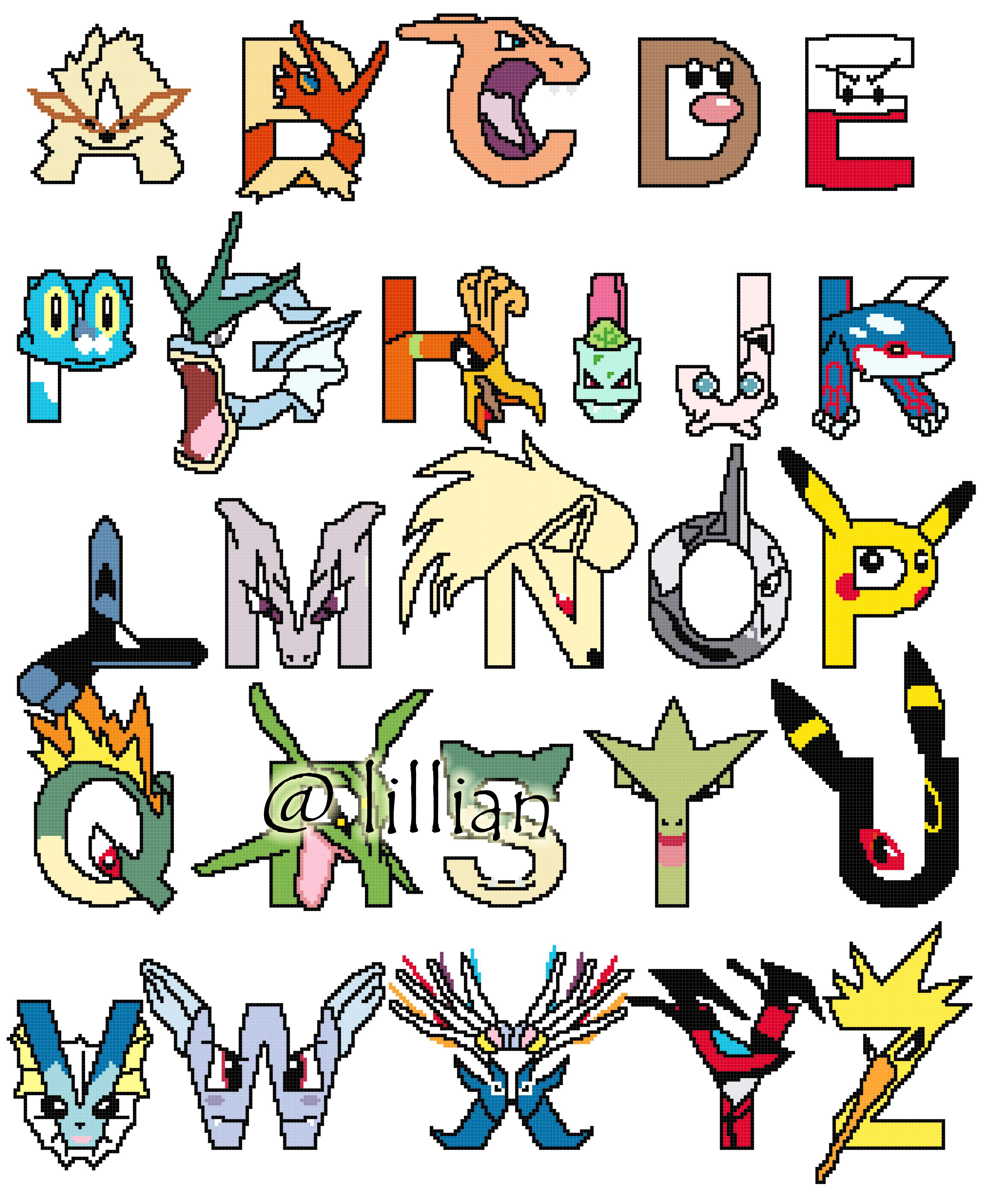 PDF ~POKEMON PIKACHU FRIENDS ALPHABET ALPHABETS ALPHABETICAL ABC TO Z Counted Cross Stitch PATTERN