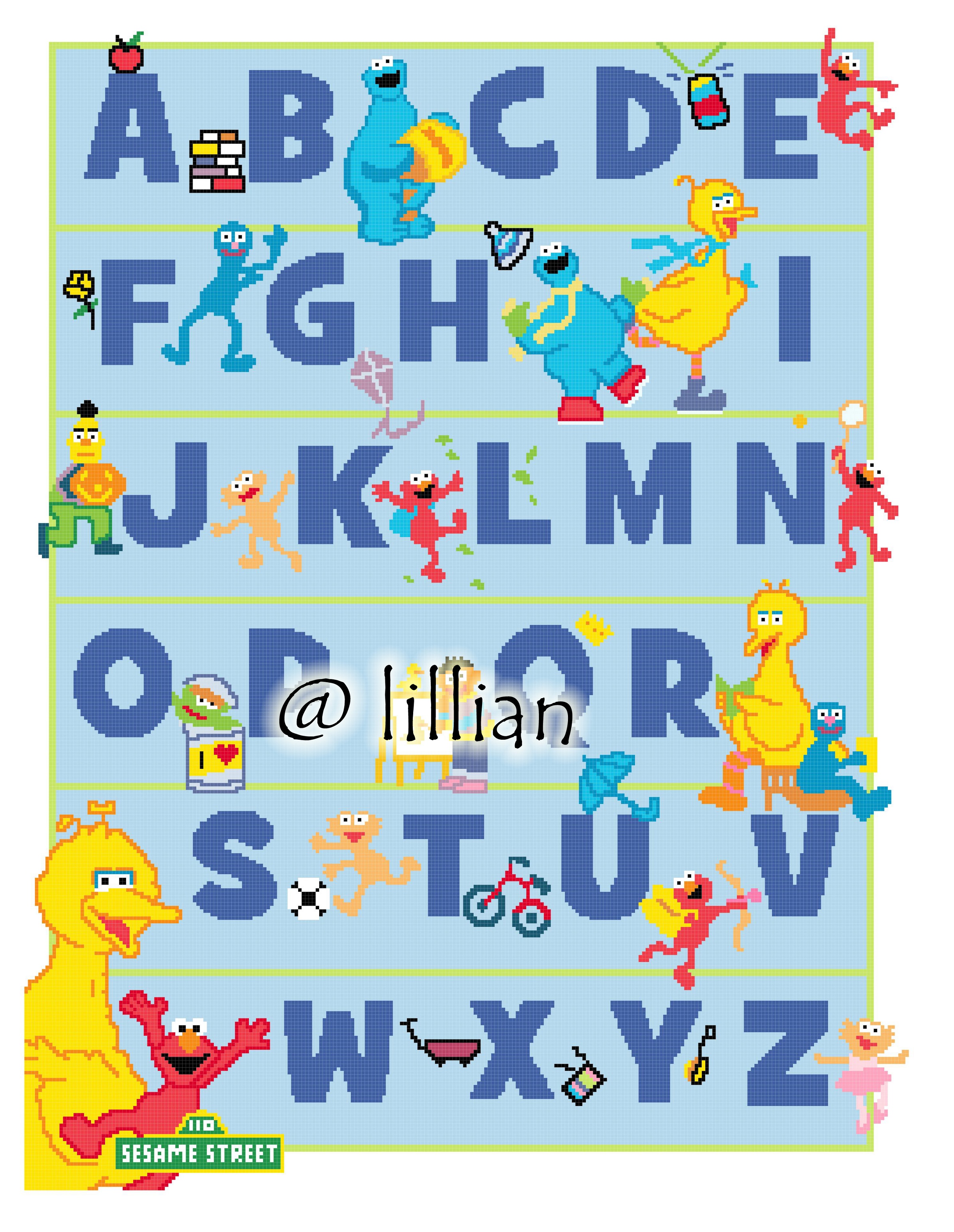 PDF ~SESAME STREET ELMO BIG BIRD ALPHABET ALPHABETS ALPHABETICAL ABC TO Z Counted Cross Stitch PATTERN