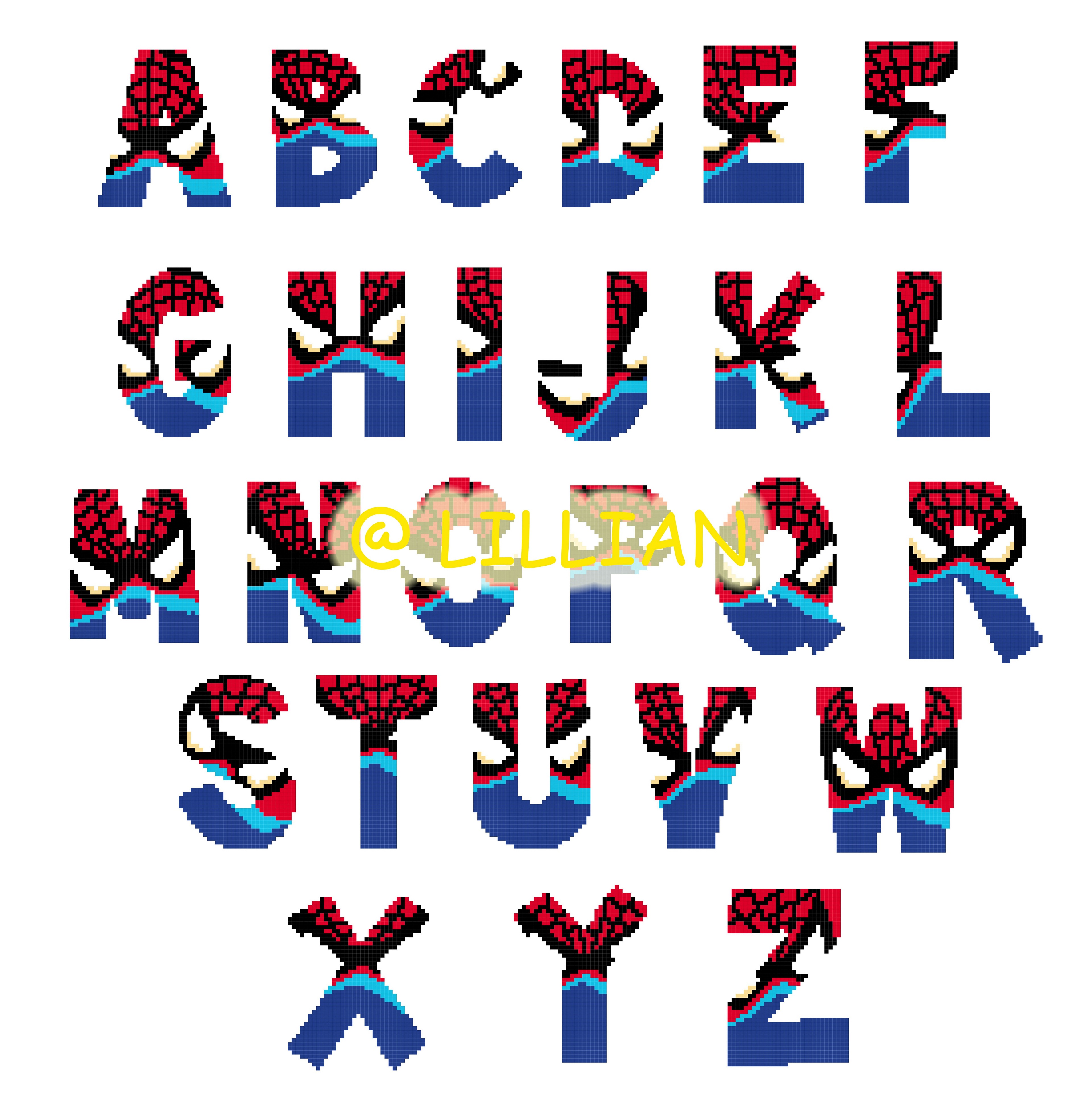 PDF ~SPIDERMAN WEB ALPHABET ALPHABETS ALPHABETICAL ABC TO Z Counted Cross Stitch PATTERN