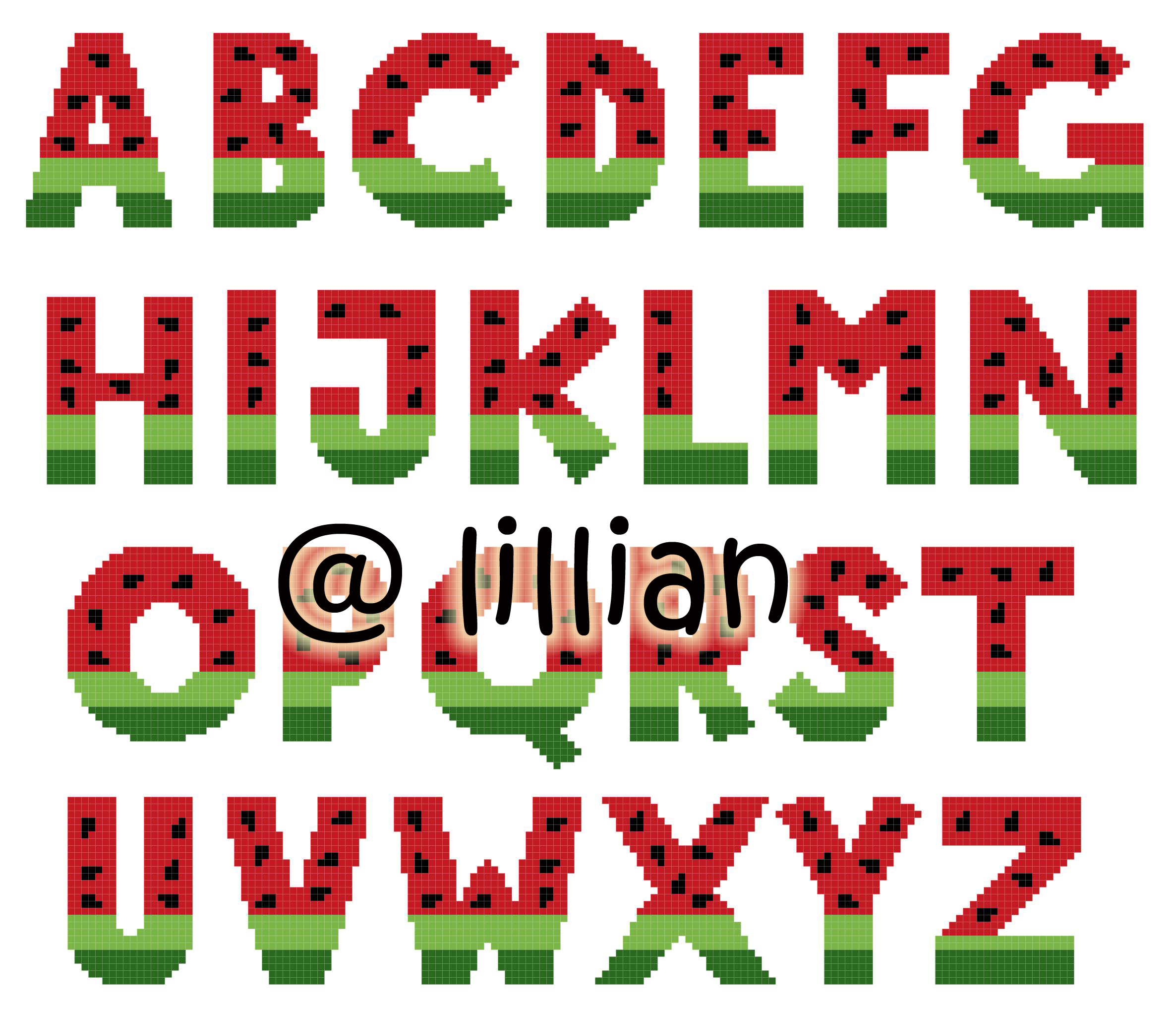 PDF ~WATERMELON FRUIT ALPHABET ALPHABETS ALPHABETICAL ABC TO Z Counted Cross Stitch PATTERN