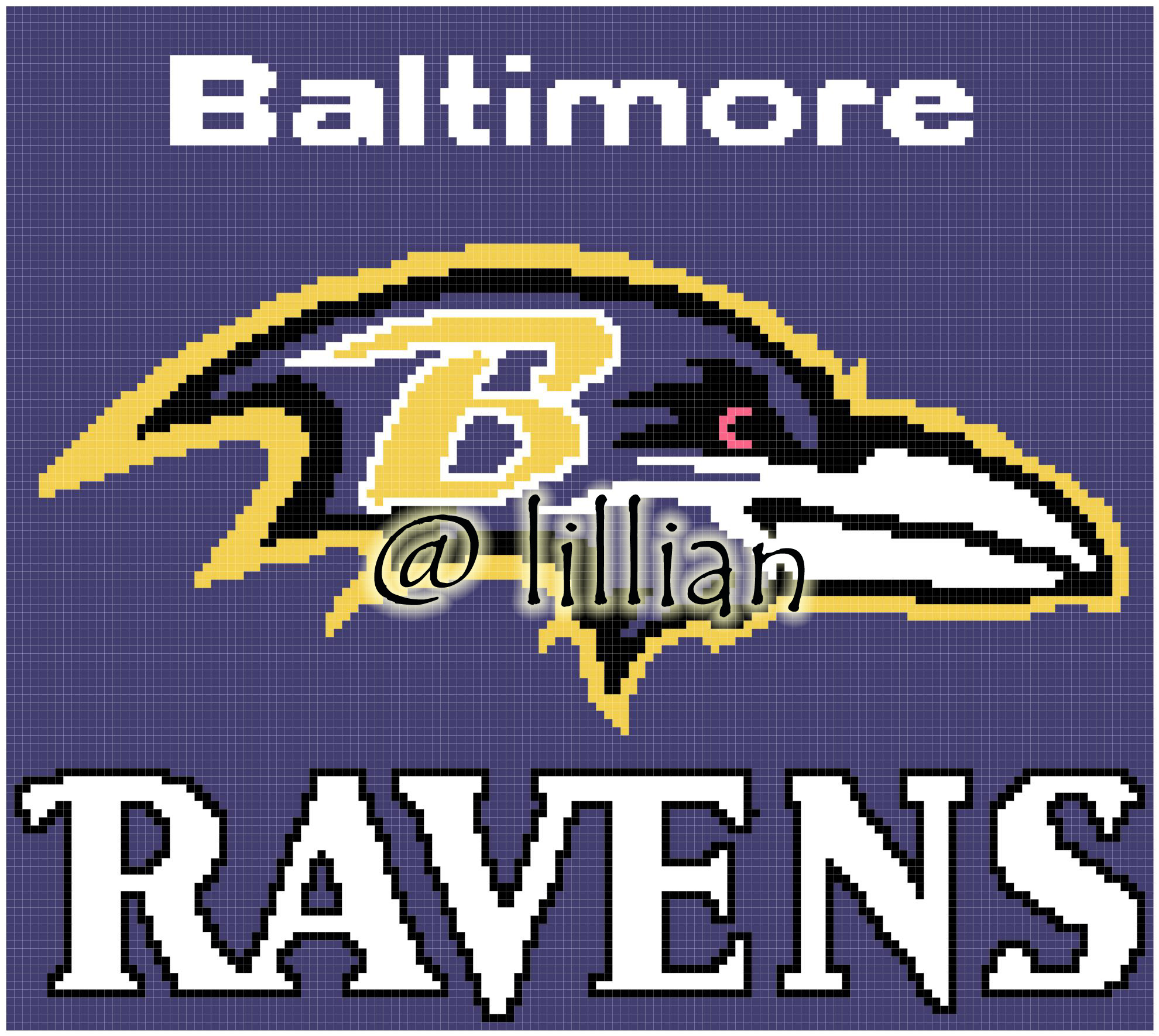 PDF ~NFL BALTIMORE RAVENS Counted Cross Stitch PATTERN
