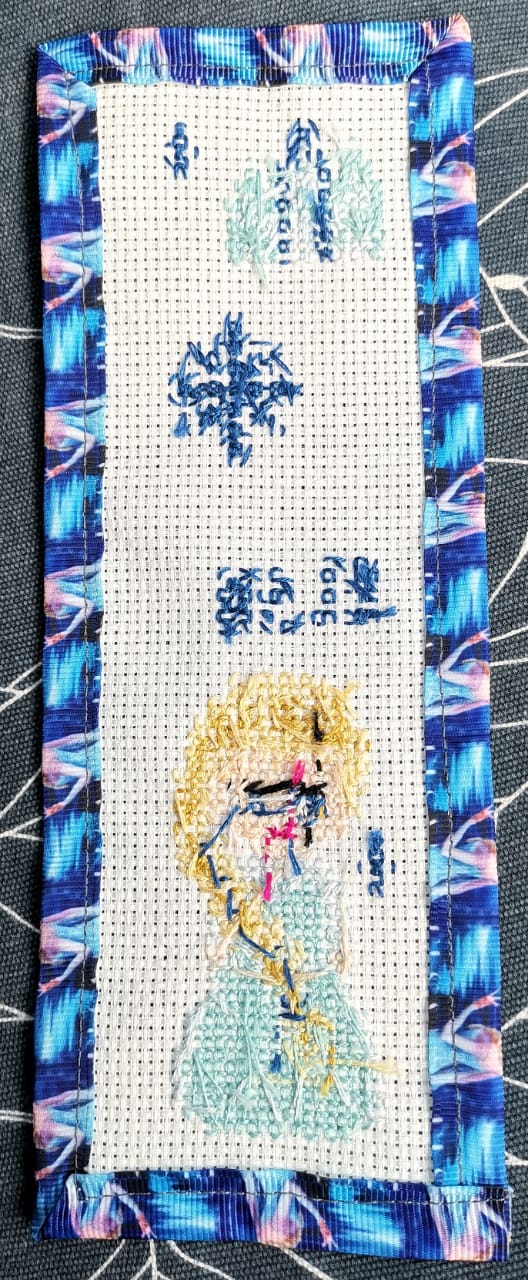 FROZEN ELSA Grosgrain Ribbon BookMark with customized name FINISHED/COMPLETED Counted Cross Stitch