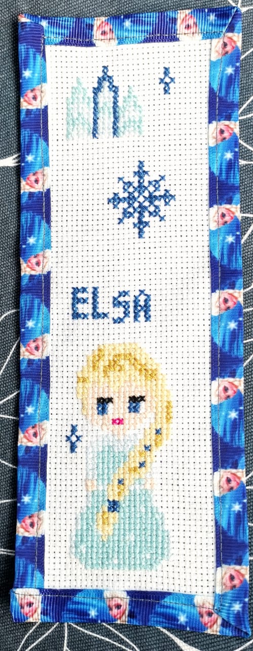 FROZEN ELSA Grosgrain Ribbon BookMark with customized name FINISHED/COMPLETED Counted Cross Stitch