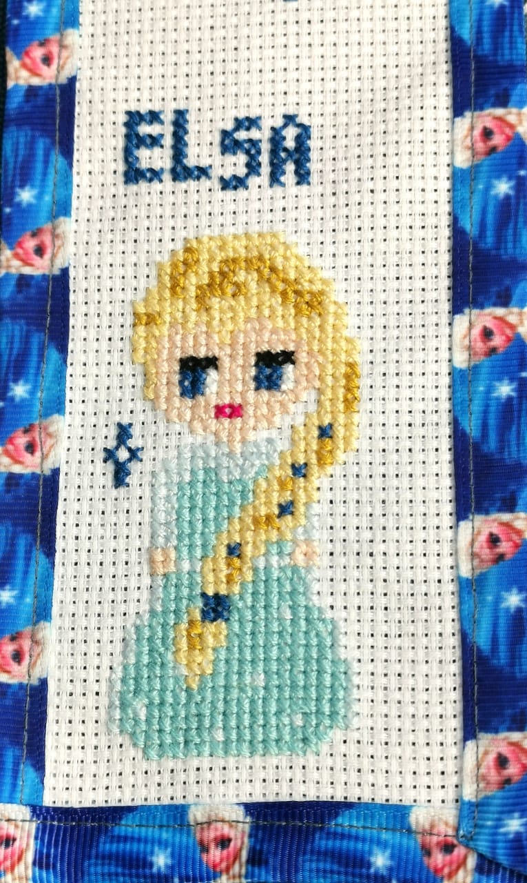 FROZEN ELSA Grosgrain Ribbon BookMark with customized name FINISHED/COMPLETED Counted Cross Stitch
