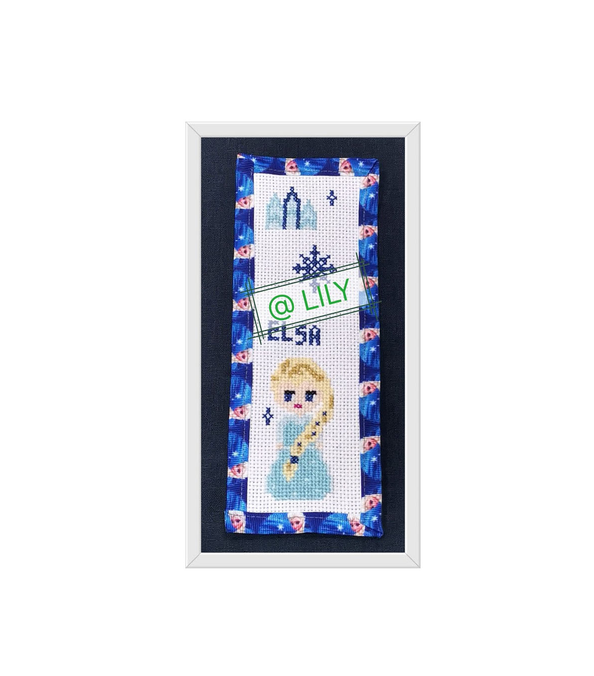 FROZEN ELSA Grosgrain Ribbon BookMark with customized name FINISHED/COMPLETED Counted Cross Stitch