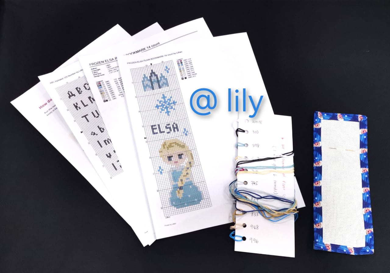 FROZEN ELSA Grosgrain Ribbon BookMark with customized name Counted Cross Stitch KIT