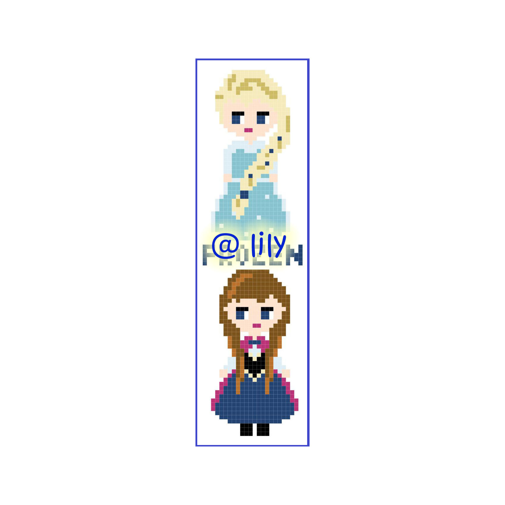 PDF ~FROZEN ELSA ANNA Grosgrain Ribbon Counted Cross Stitch Pattern Chart BookMark with customized name