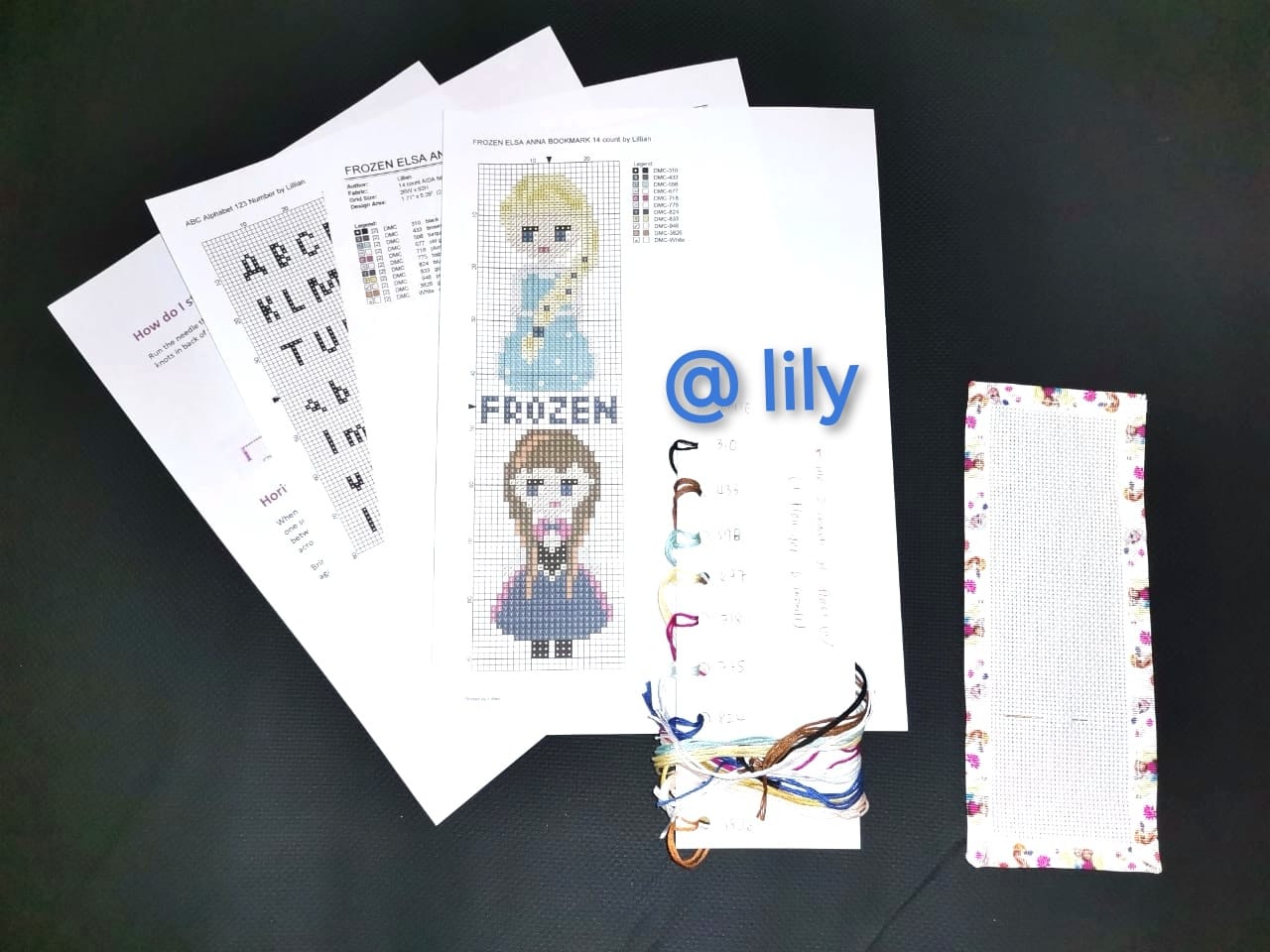 FROZEN ELSA ANNA Grosgrain Ribbon BookMark with customized name Counted Cross Stitch KIT