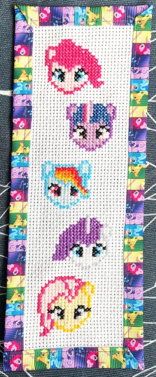 MY LITTLE PONY Grosgrain Ribbon BookMark with customized name FINISHED/COMPLETED Counted Cross Stitch