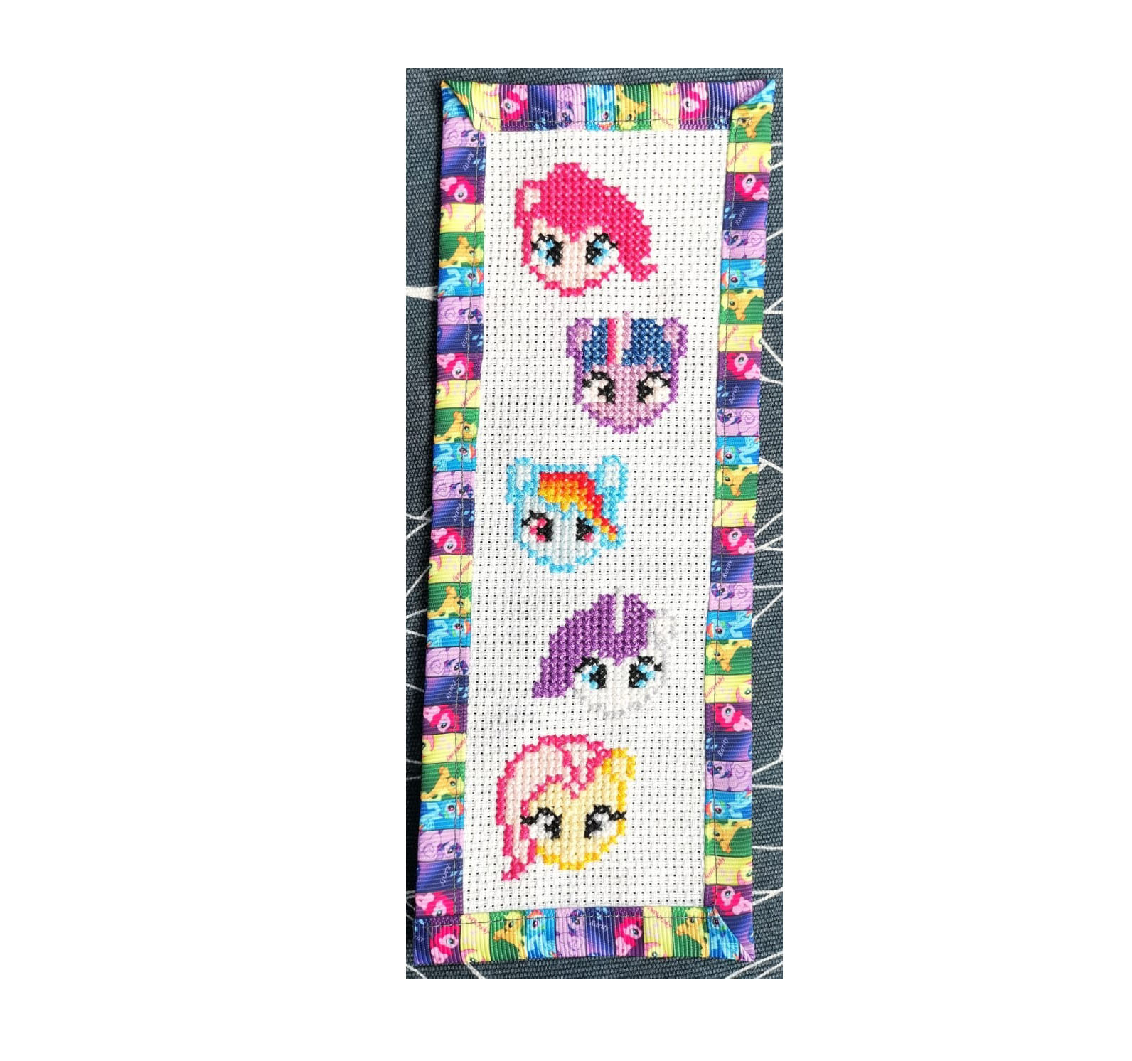 MY LITTLE PONY Grosgrain Ribbon BookMark with customized name FINISHED/COMPLETED Counted Cross Stitch