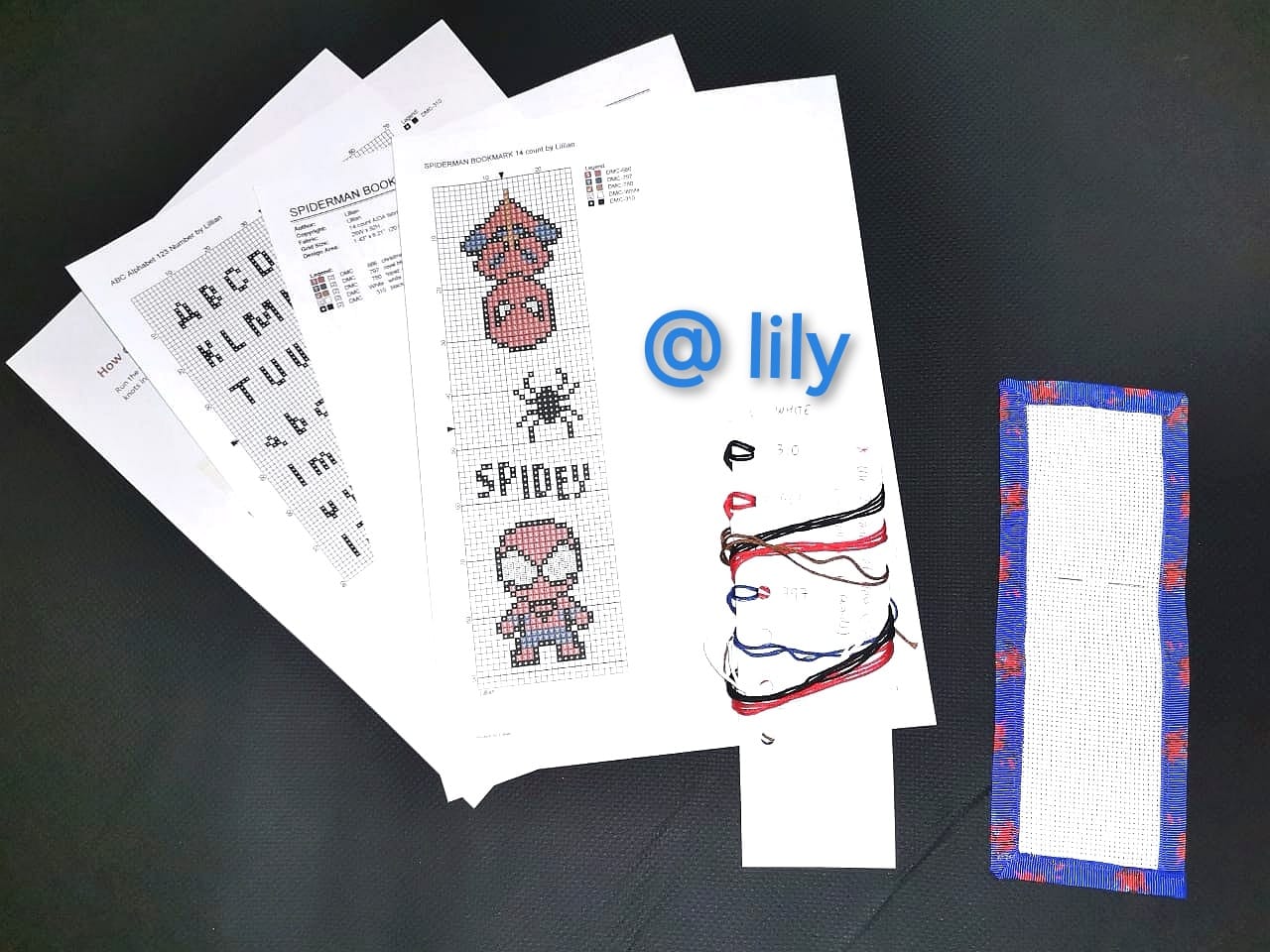 SPIDERMAN WEB Grosgrain Ribbon BookMark with customized name Counted Cross Stitch KIT
