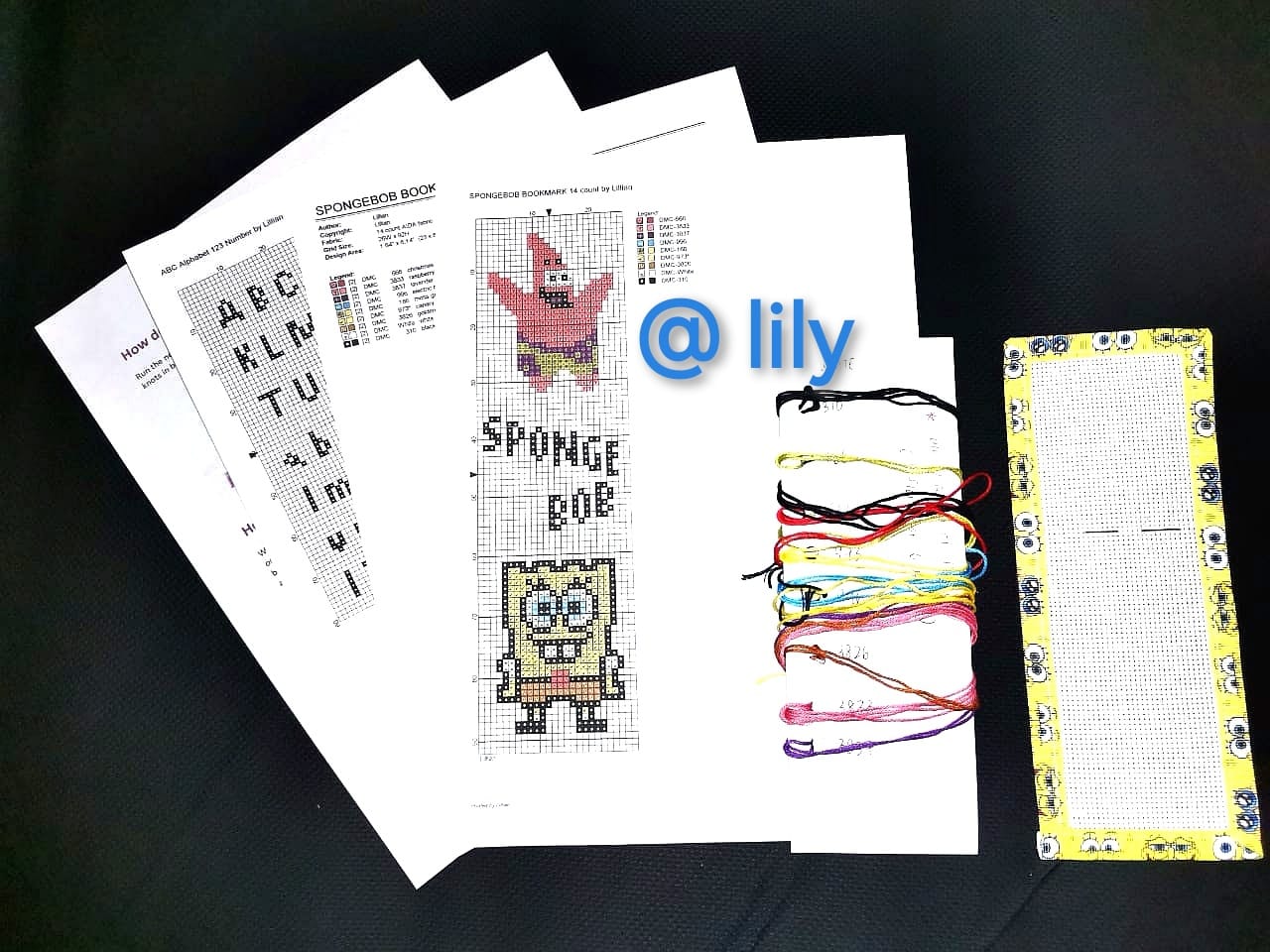 SPONGEBOB PATRICK Grosgrain Ribbon BookMark with customized name Counted Cross Stitch KIT