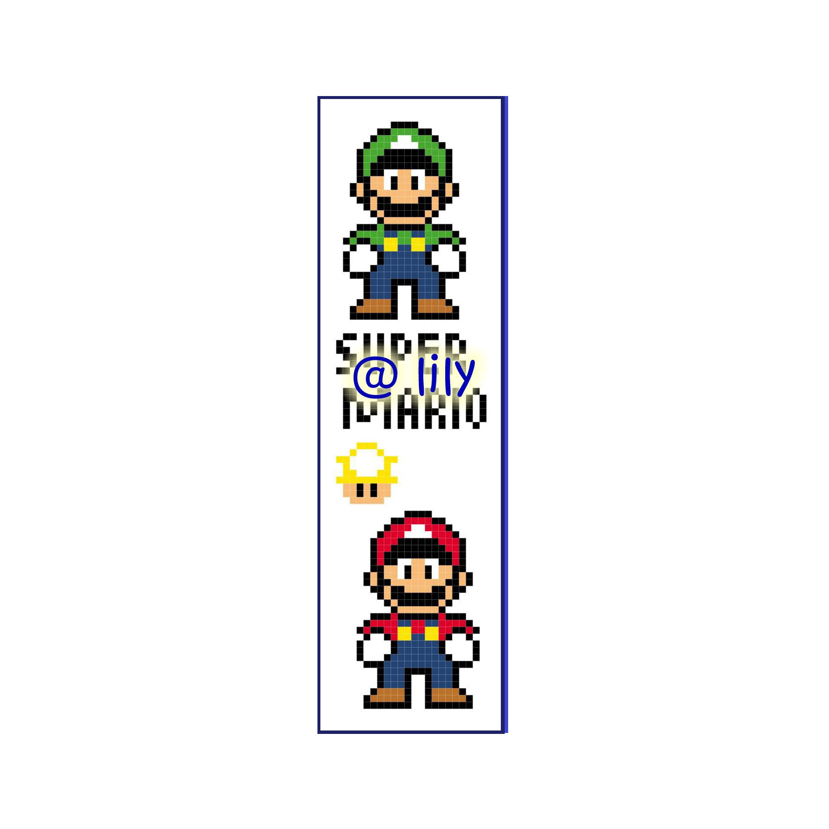 PDF ~SUPER MARIO Grosgrain Ribbon Counted Cross Stitch Pattern Chart BookMark with customized name