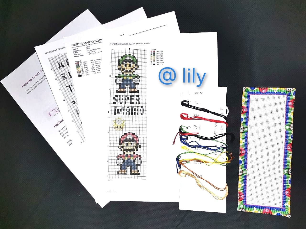 SUPER MARIO Grosgrain Ribbon BookMark with customized name Counted Cross Stitch KIT