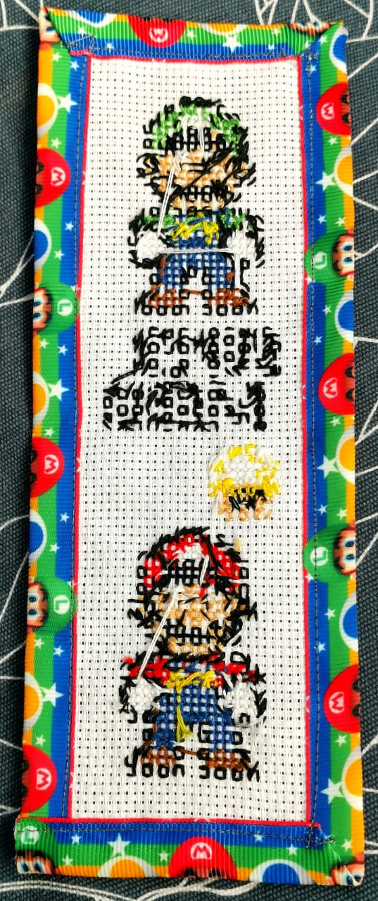 SUPER MARIO Grosgrain Ribbon BookMark with customized name FINISHED/COMPLETED Counted Cross Stitch