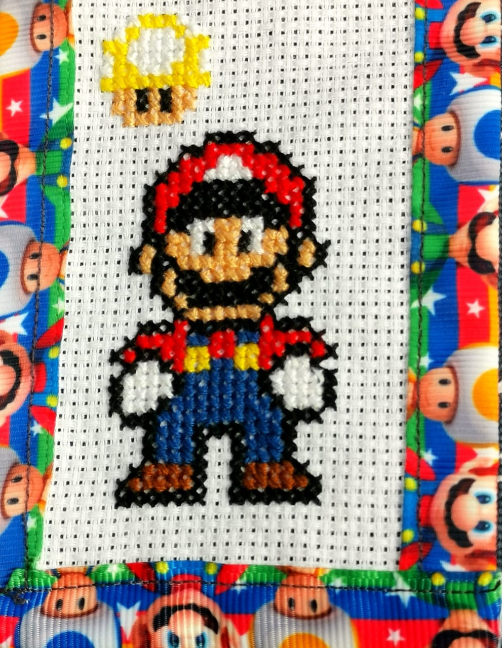 SUPER MARIO Grosgrain Ribbon BookMark with customized name FINISHED/COMPLETED Counted Cross Stitch