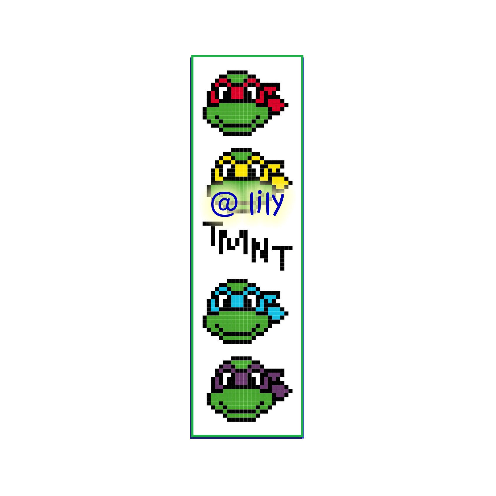 PDF ~TEENAGE MUTANT NINJA TURTLES TMNT Grosgrain Ribbon Counted Cross Stitch Pattern Chart BookMark with customized name