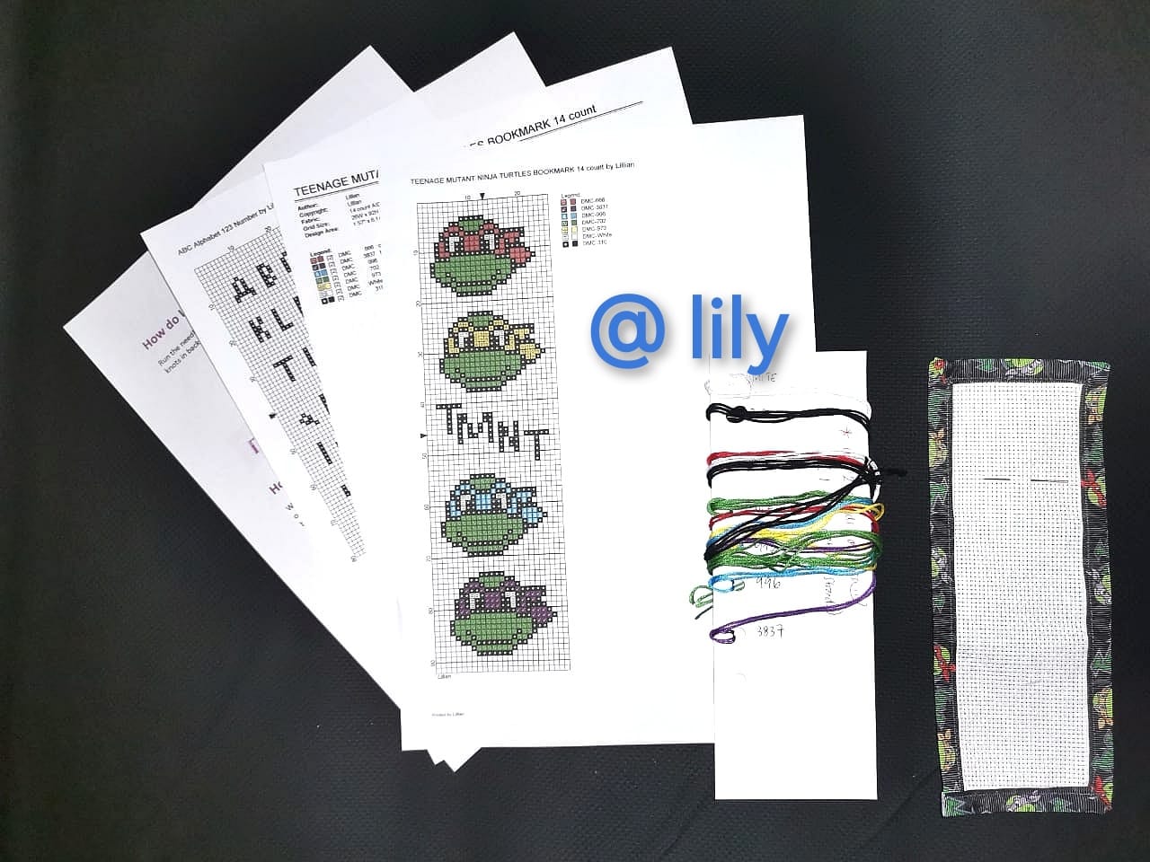 TEENAGE MUTANT NINJA TURTLES TMNT Grosgrain Ribbon BookMark with customized name Counted Cross Stitch KIT