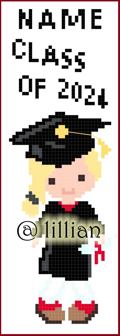 GIRL GIRLS GRADUATION Grosgrain Ribbon BookMark with customized name FINISHED/COMPLETED Counted Cross Stitch
