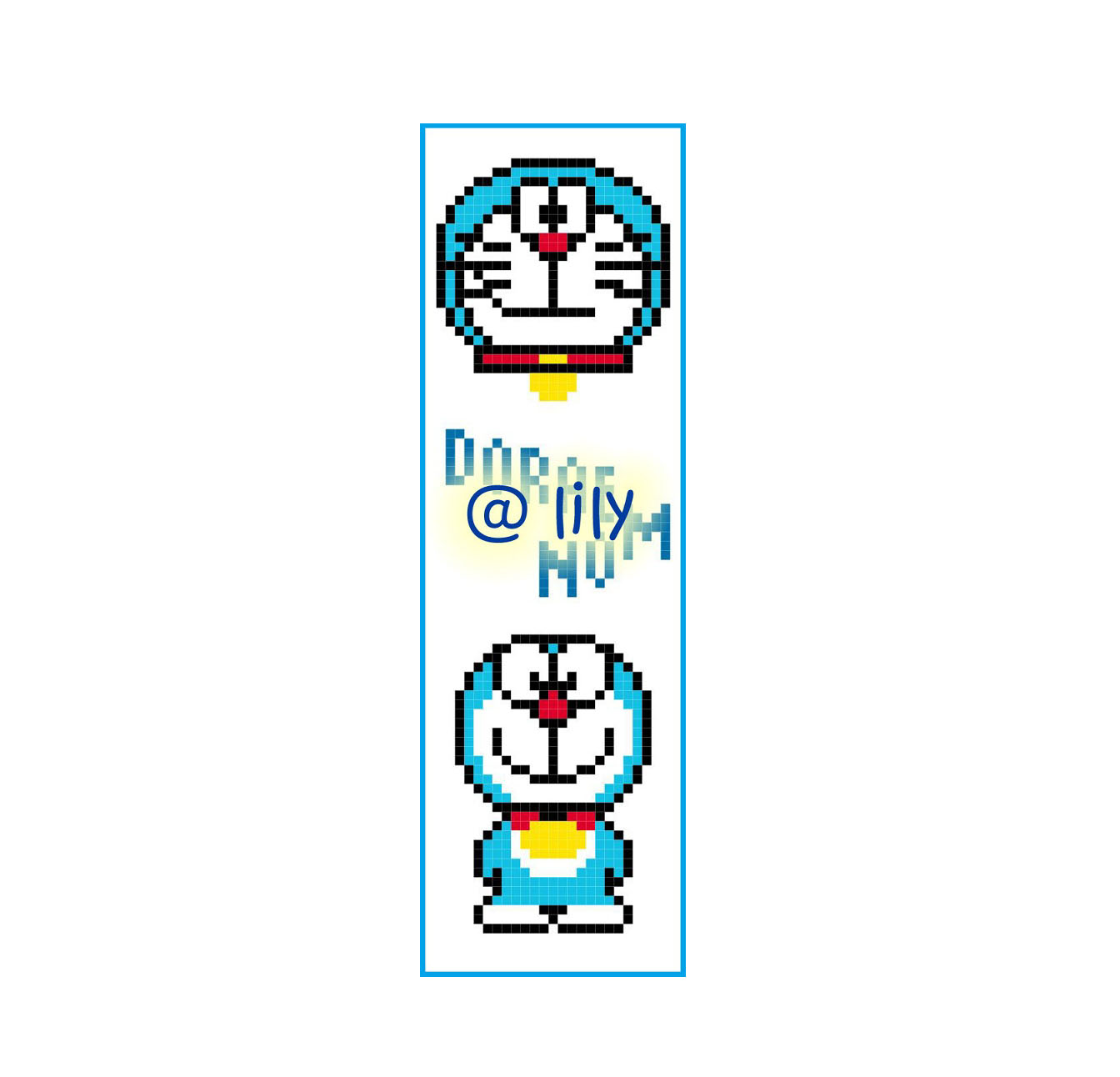 PDF ~DORAEMON Grosgrain Ribbon Counted Cross Stitch Pattern Chart BookMark with customized name