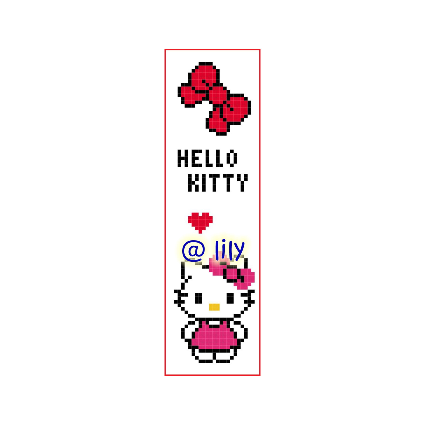 PDF ~HELLO KITTY Grosgrain Ribbon Counted Cross Stitch Pattern Chart BookMark with customized name