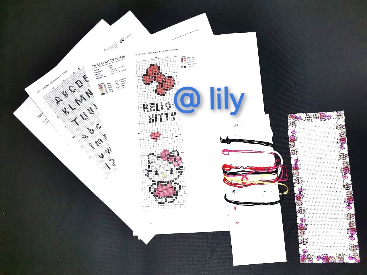 HELLO KITTY Grosgrain Ribbon BookMark with customized name Counted Cross Stitch KIT