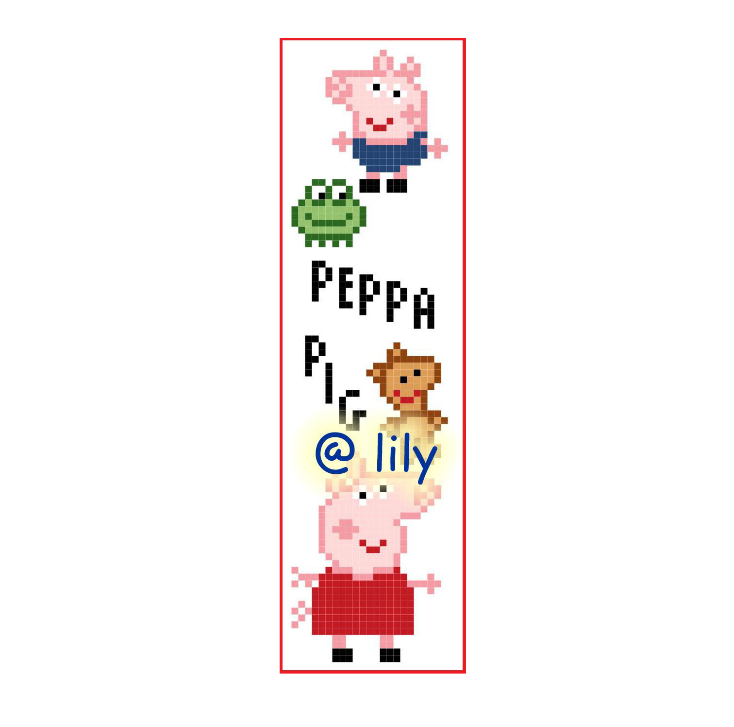 PEPPA PIG GEORGE Grosgrain Ribbon BookMark with customized name FINISHED/COMPLETED Counted Cross Stitch