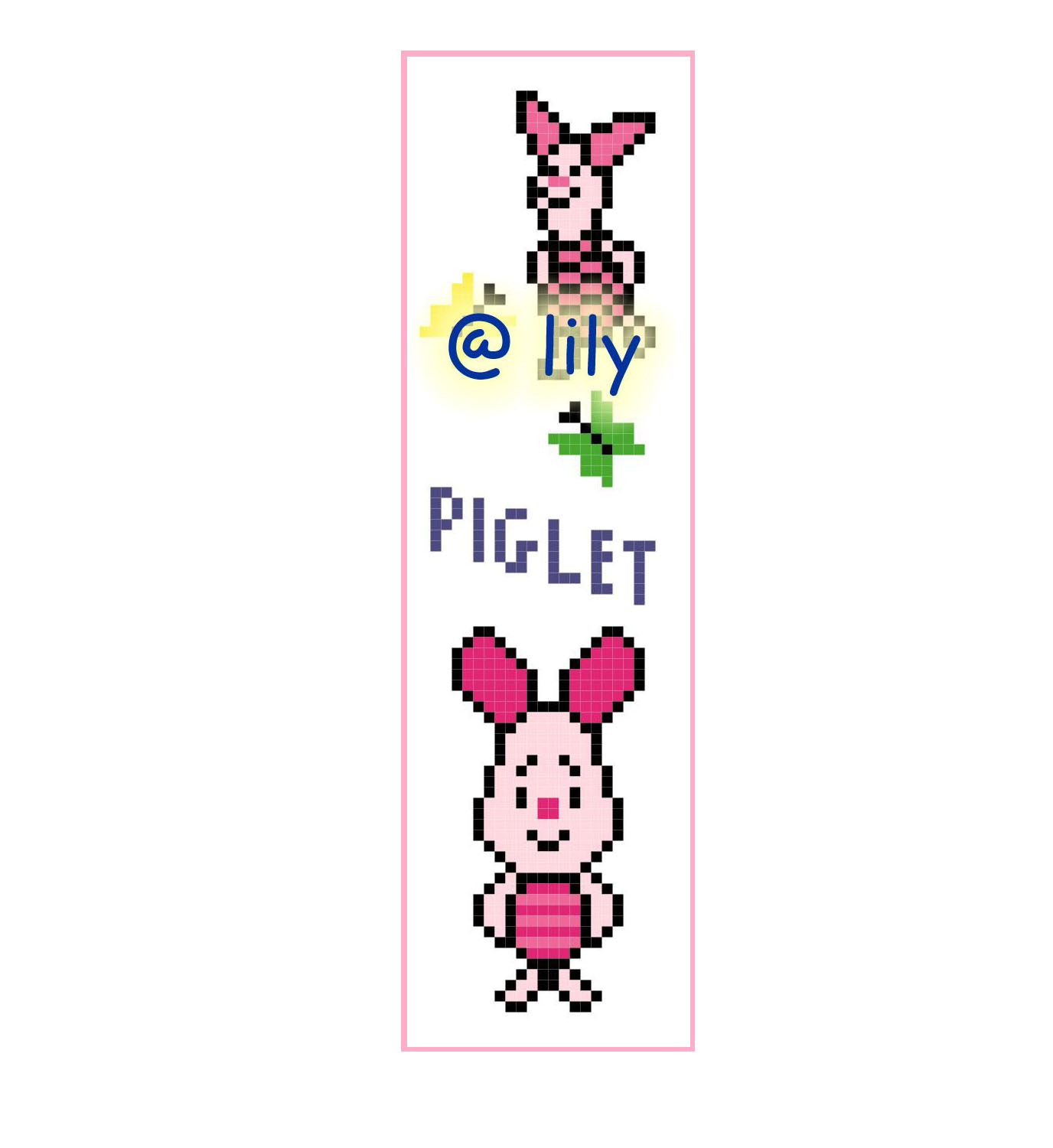 POOH PIGLET Grosgrain Ribbon BookMark with customized name FINISHED/COMPLETED Counted Cross Stitch