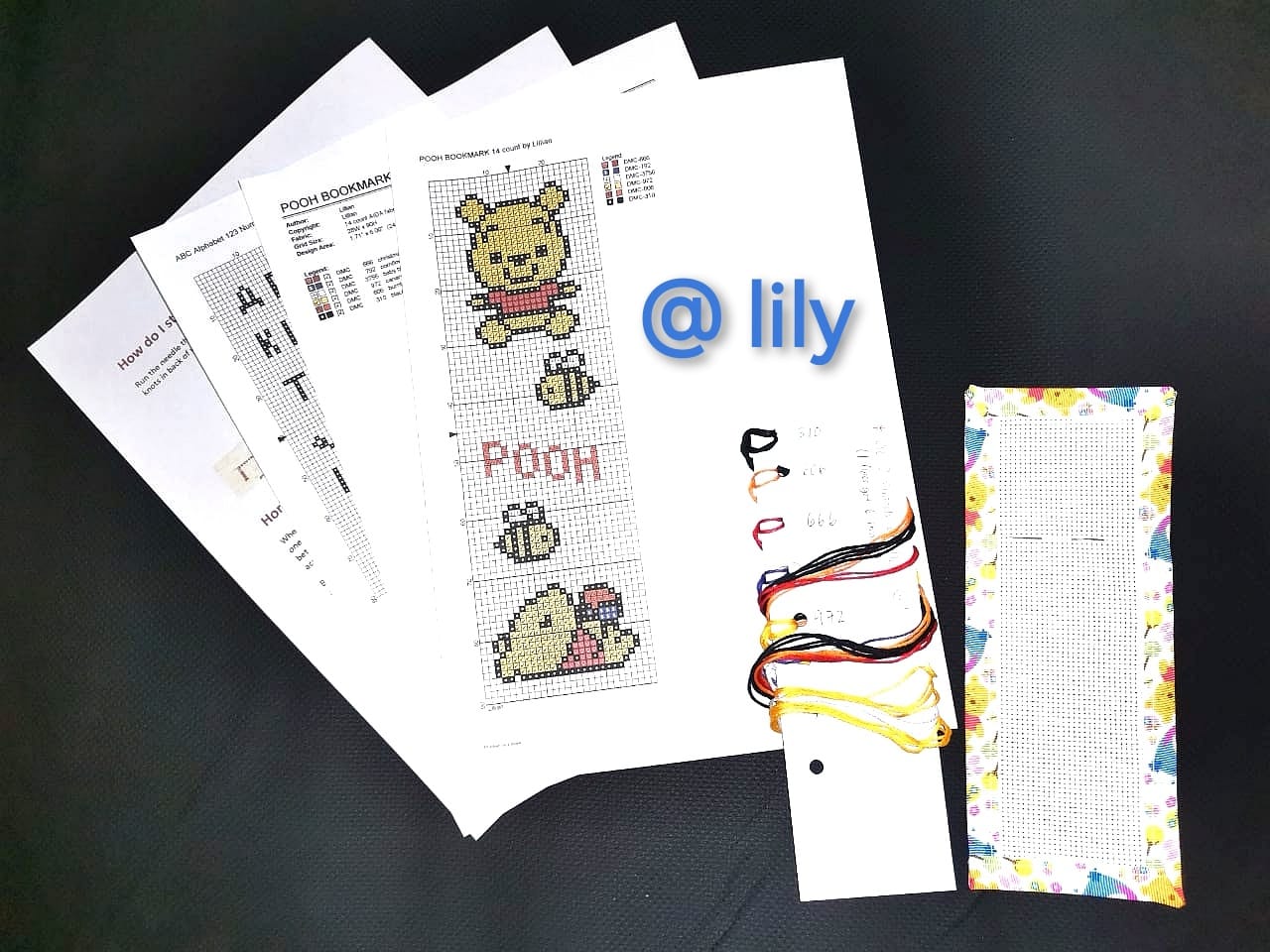 WINNIE THE POOH Grosgrain Ribbon BookMark with customized name Counted Cross Stitch KIT