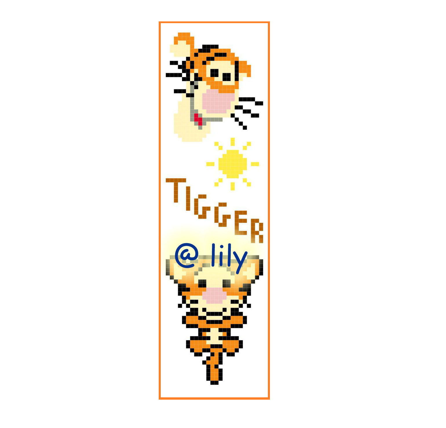 POOH TIGGER Grosgrain Ribbon BookMark with customized name FINISHED/COMPLETED Counted Cross Stitch
