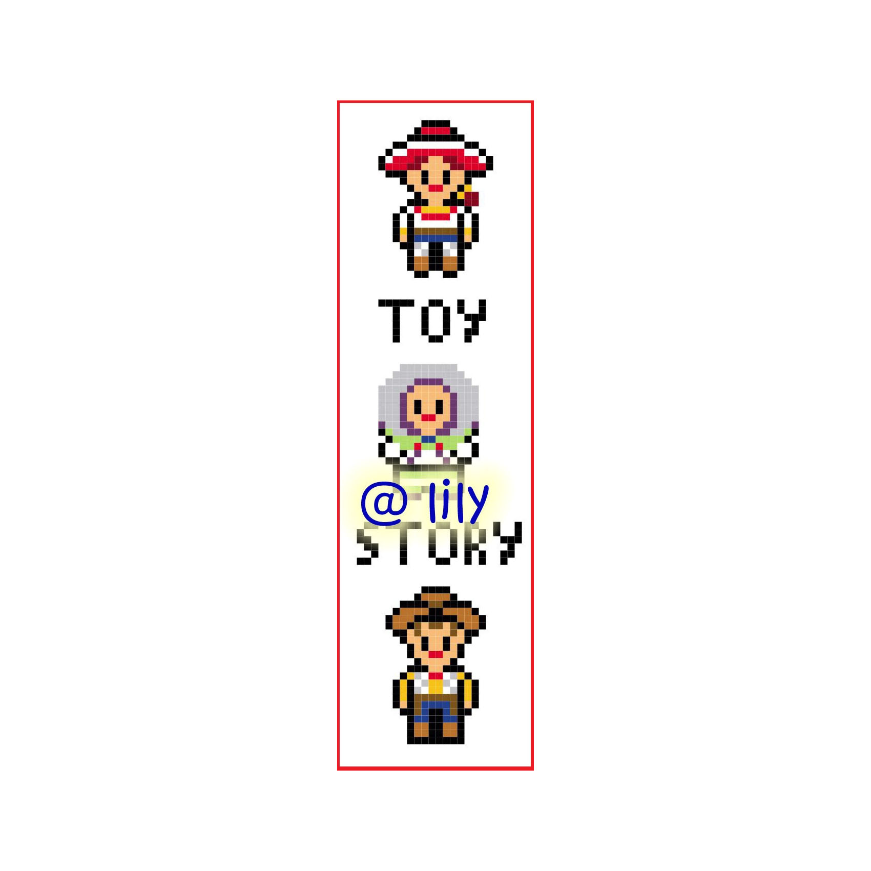 PDF ~TOY STORY WOODY JESSIE BUZZ LIGHTYEAR Grosgrain Ribbon Counted Cross Stitch Pattern Chart BookMark with customized name