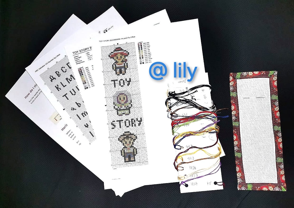 TOY STORY WOODY JESSIE BUZZ LIGHTYEAR Grosgrain Ribbon BookMark with customized name Counted Cross Stitch KIT