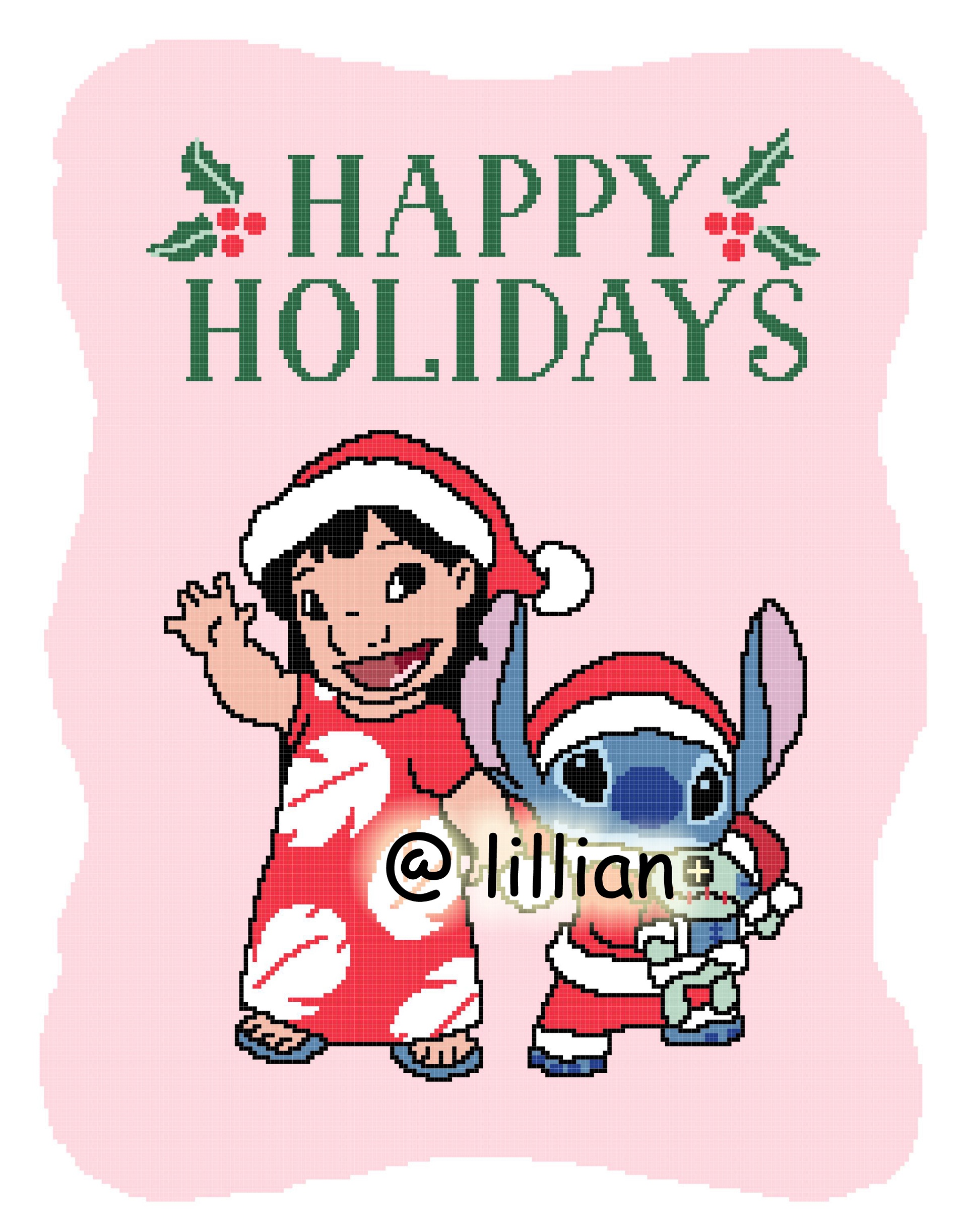 PDF ~LILO & STITCH HAPPY HOLIDAYS SANTA CHRISTMAS Counted Cross Stitch PATTERN