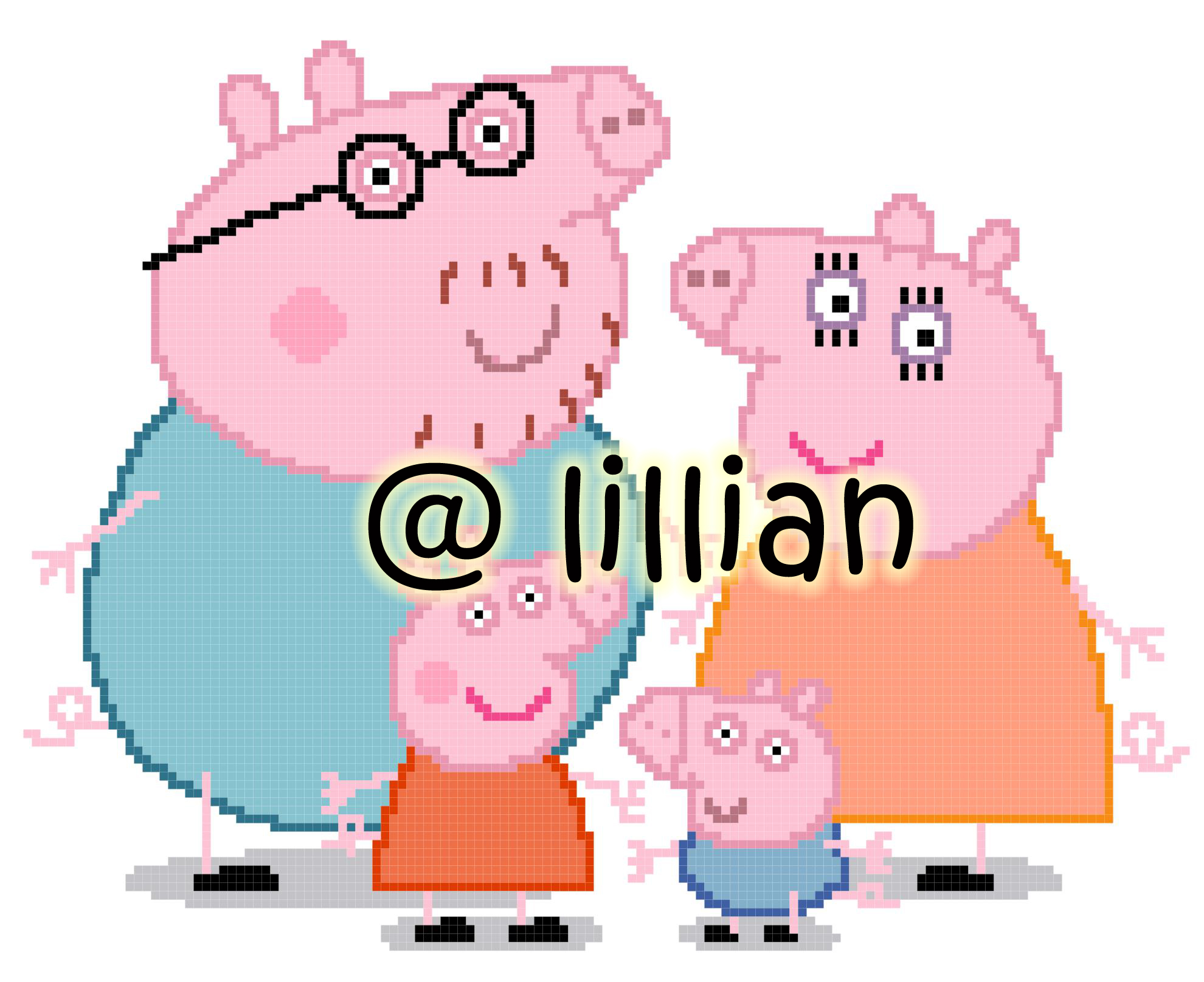 PDF ~PEPPA PIG GEORGE PIG DADDY PIG MUMMY PIG FAMILY HAPPY POTRAIT Counted Cross Stitch PATTERN