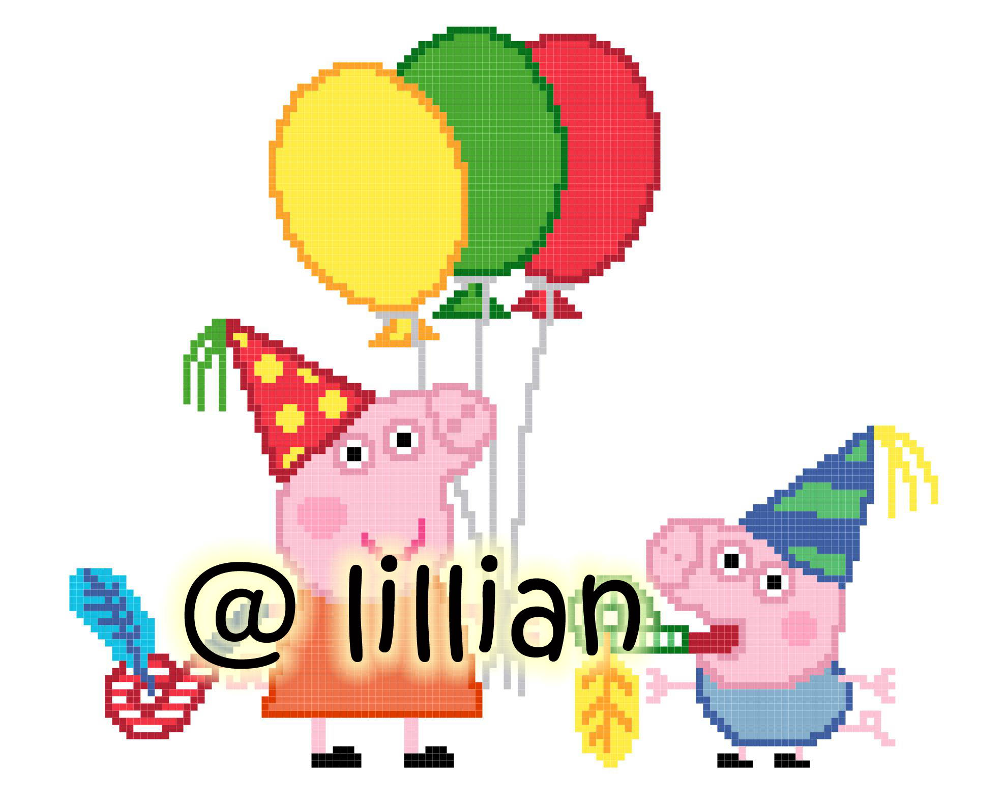 PDF ~PEPPA PIG GEORGE PIG HAPPY BIRTHDAY CELEBRATION BALLOONS Counted Cross Stitch PATTERN