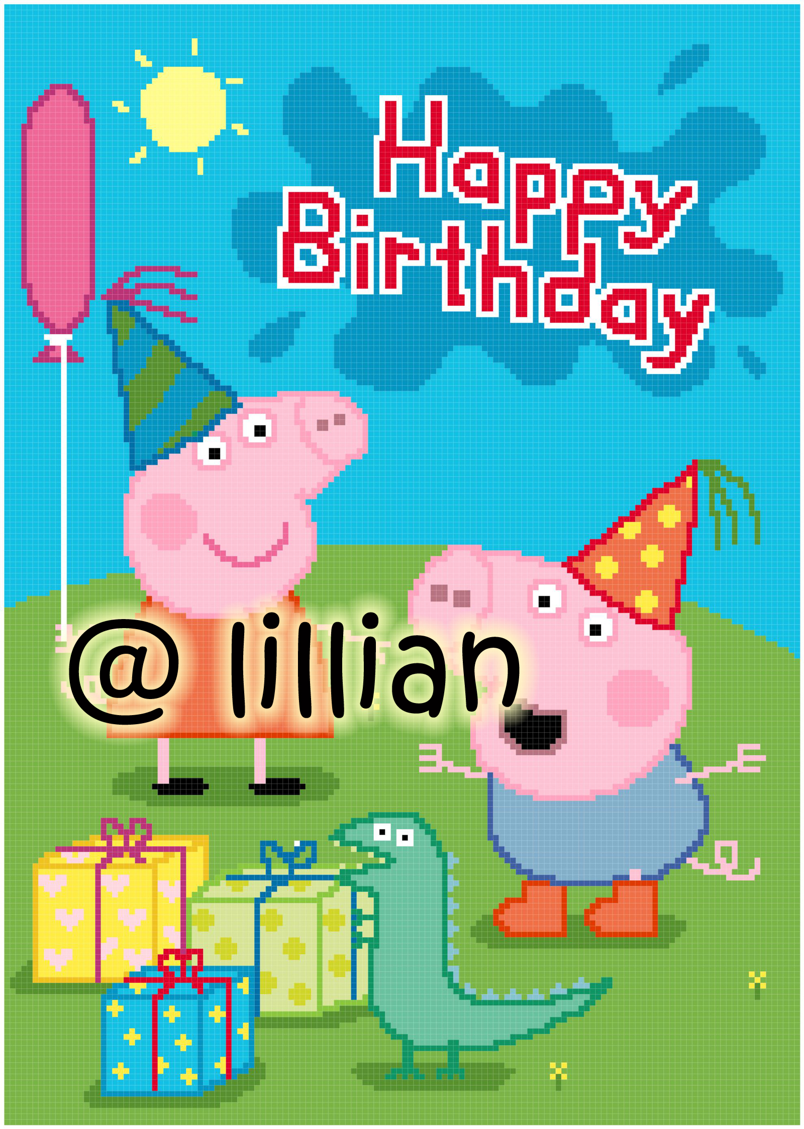 PDF ~PEPPA PIG GEORGE PIG HAPPY BIRTHDAY CELEBRATION BALLOONS SUN PRESENTS Counted Cross Stitch PATTERN