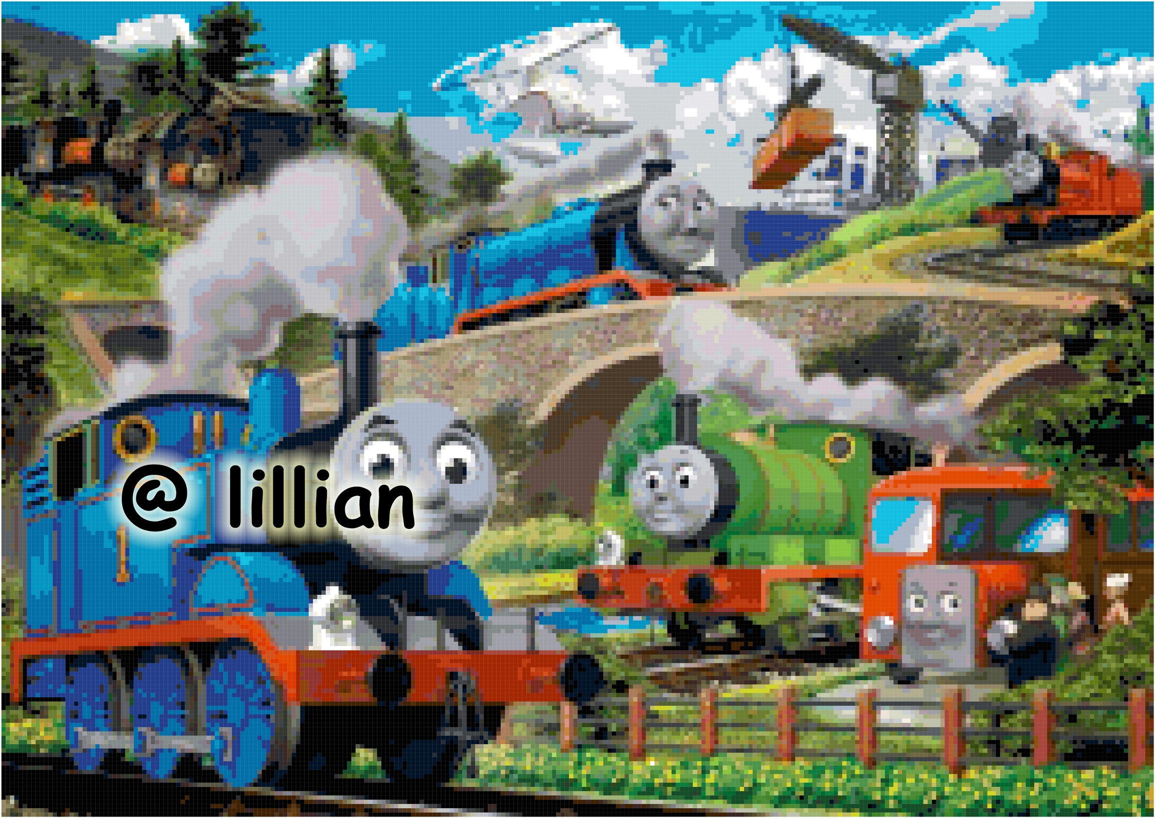 PDF ~ THOMAS & FRIENDS Thomas Train Engine Relaxing Counted Cross Stitch PATTERN