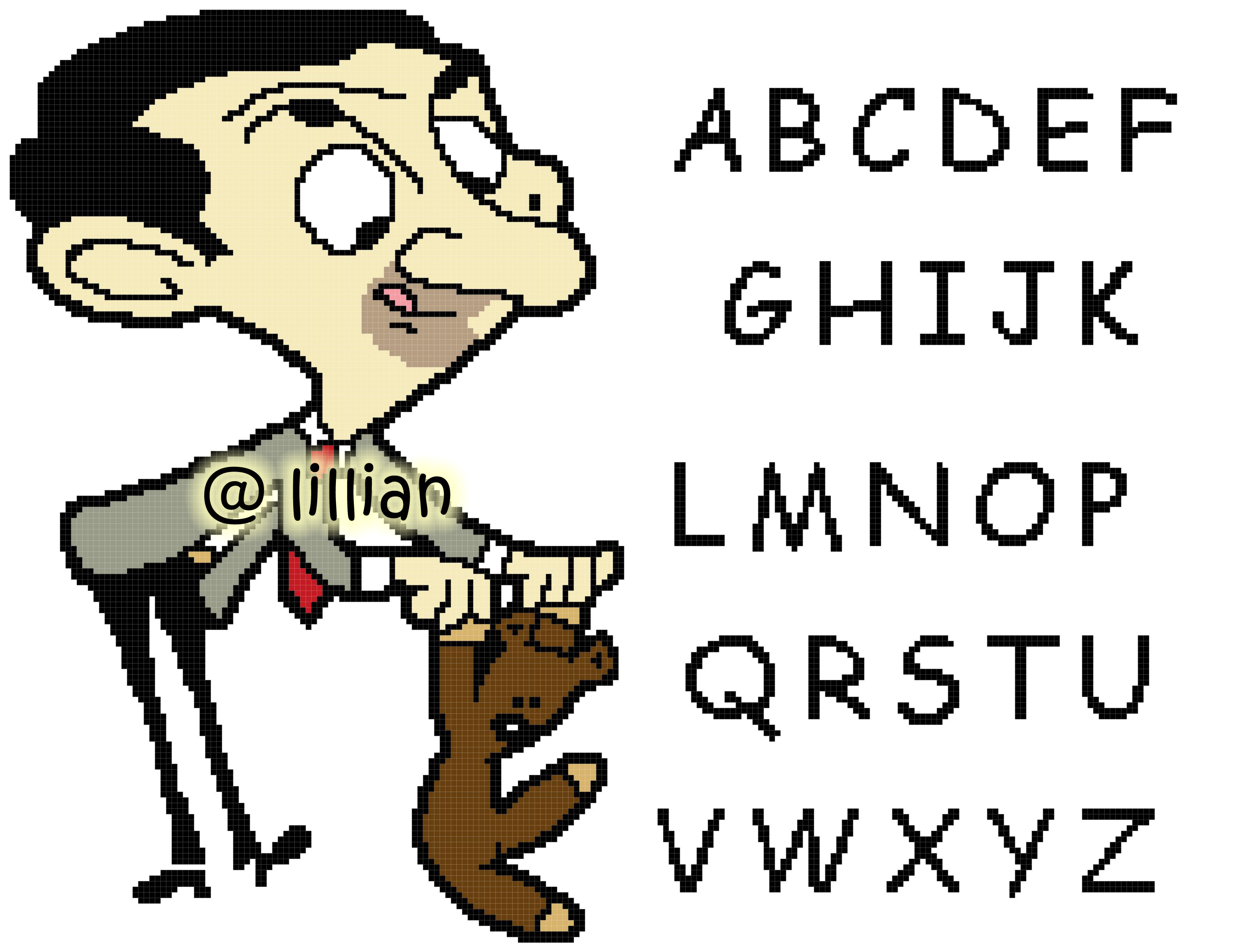 PDF ~ MR BEAN with TEDDY BEAR ABC Sampler Alphabetical Counted Cross Stitch PATTERN
