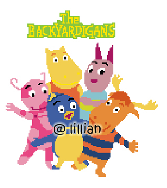 PDF ~ THE BACKARDIGANS - UNIQUA TYRONE TASHA PABLO AUSTIN Counted Cross Stitch PATTERN