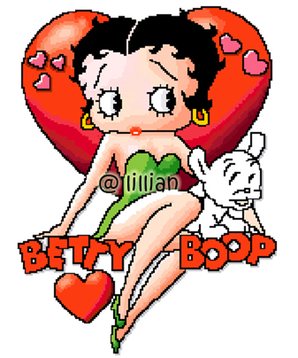 PDF ~ BETTY BOOP LOVE HEART WITH PUPPY Counted Cross Stitch PATTERN