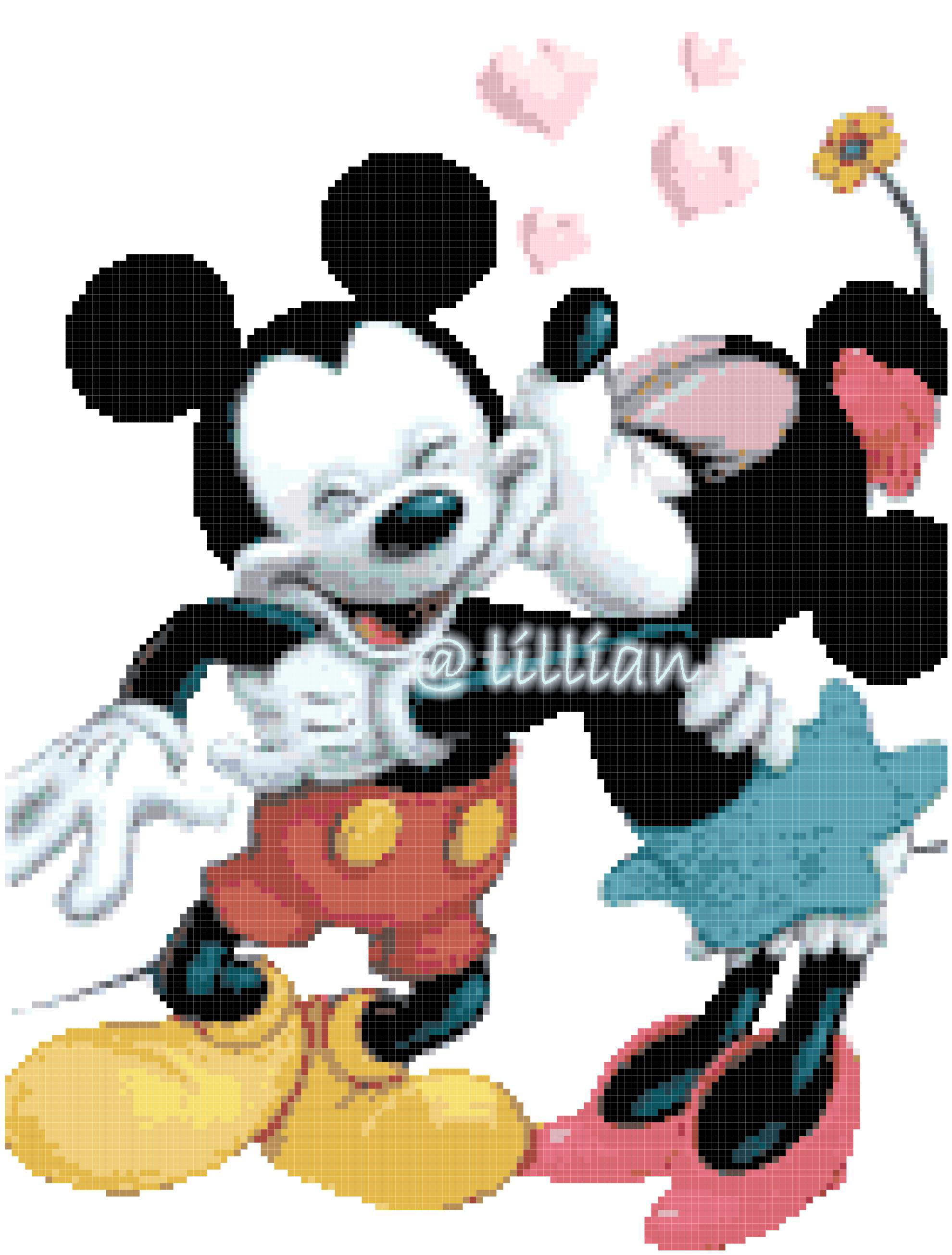 PDF ~ MICKEY MINNIE MOUSE KISSING LOVE Counted Cross Stitch PATTERN