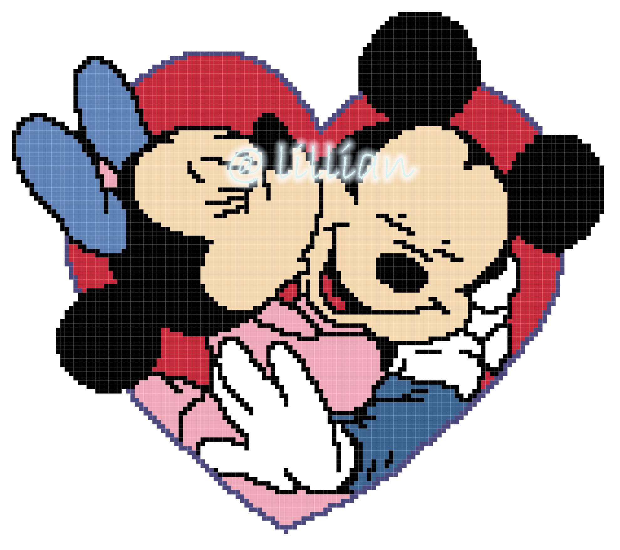PDF ~ MICKEY MINNIE MOUSE LOVE KISSING Counted Cross Stitch PATTERN