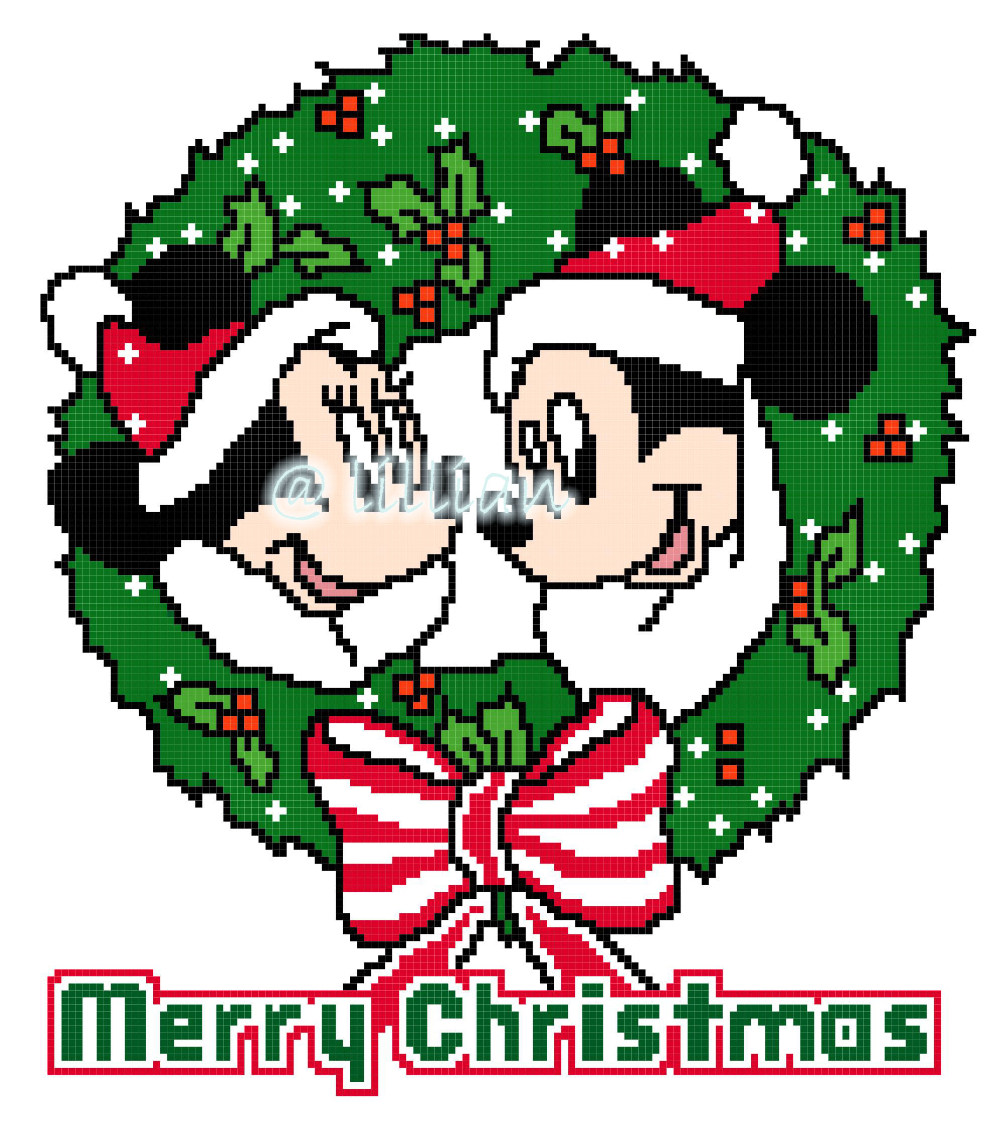 PDF ~ MICKEY MINNIE MOUSE MERRY CHRISTMAS Counted Cross Stitch PATTERN