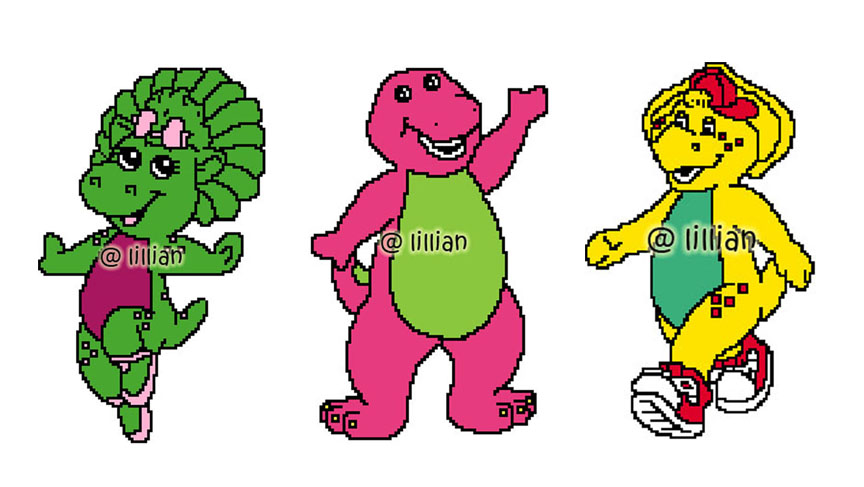PDF ~ BARNEY BABY BOP BJ Set of 3 Counted Cross Stitch PATTERNS