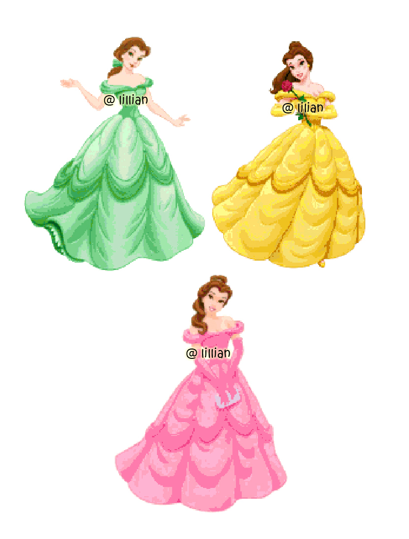 PDF ~ PRINCESS BELLE Set of 3 GREEN YELLOW PINK Counted Cross Stitch PATTERNS