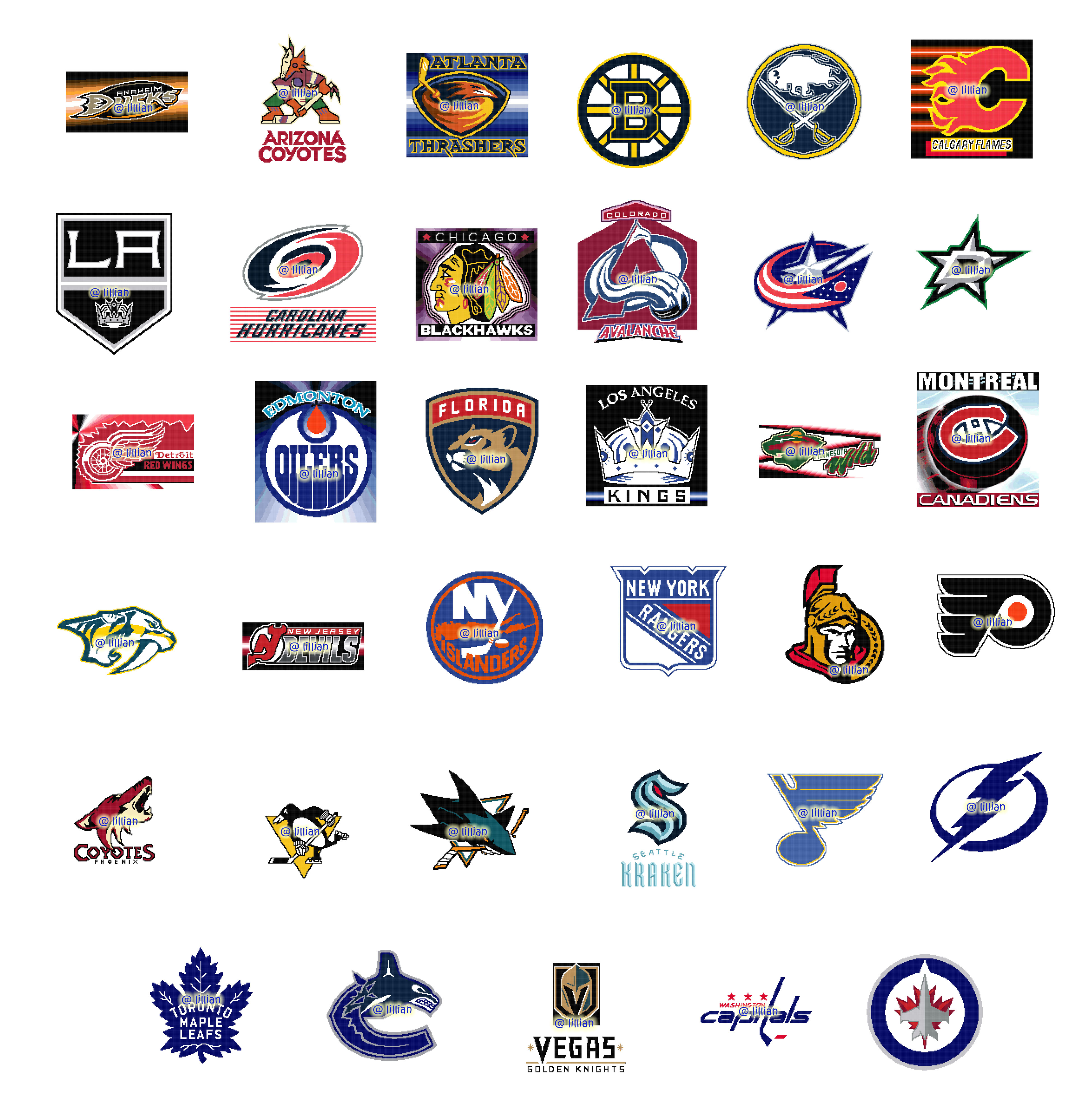 PDF ~ NHL Hockey Set of 35 BOSTON BRUINS DALLAS STARS NASHVILLE PREDATORS Counted Cross Stitch PATTERNS